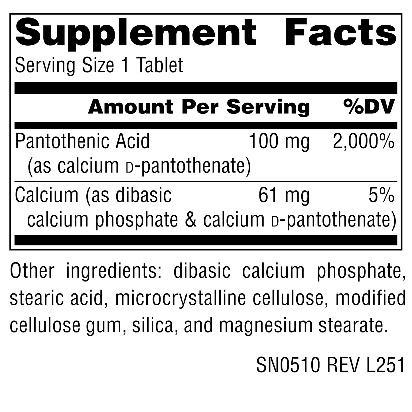 Source Naturals Pantothenic Acid Vitamin B-5 Dietary Supplement 100 mg Tablet, 250 Tablets