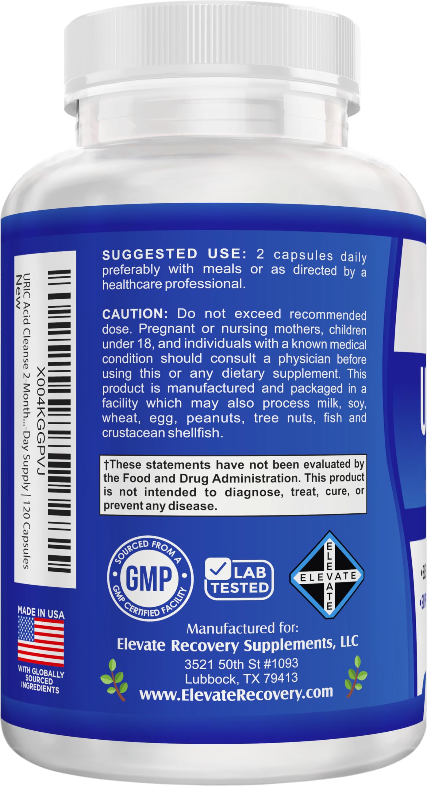 Elevate Recovery Supplements 2-Month Uric Acid Support (14-in-1) Supplement Capsule 120 Capsules