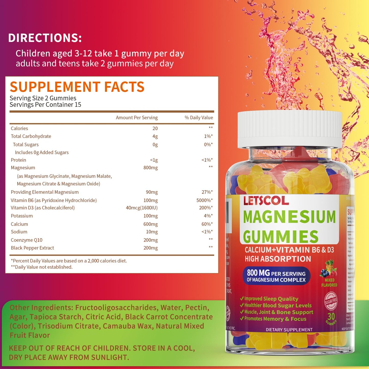 LETSCOL Magnesium Glycinate Gummies 30 Count