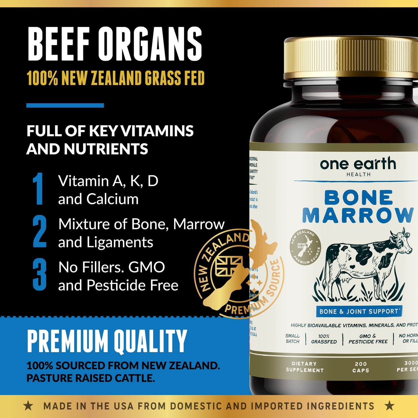 One Earth Health Grass Fed Beef Bone Marrow Supplement 200 Capsules
