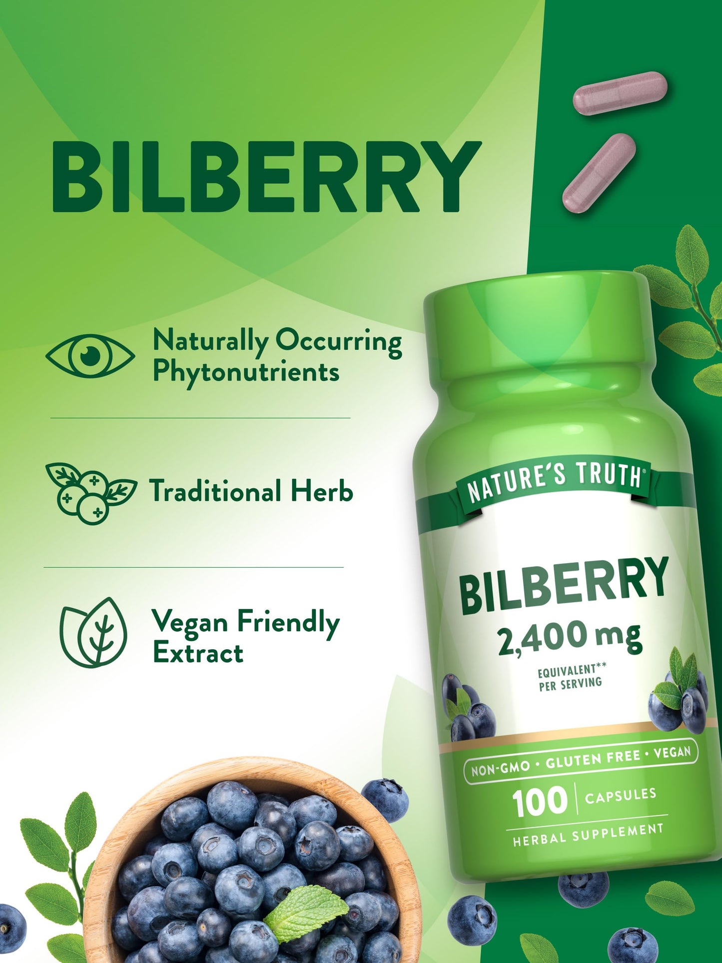 Nature's Truth Bilberry Extract Capsules 100 Count