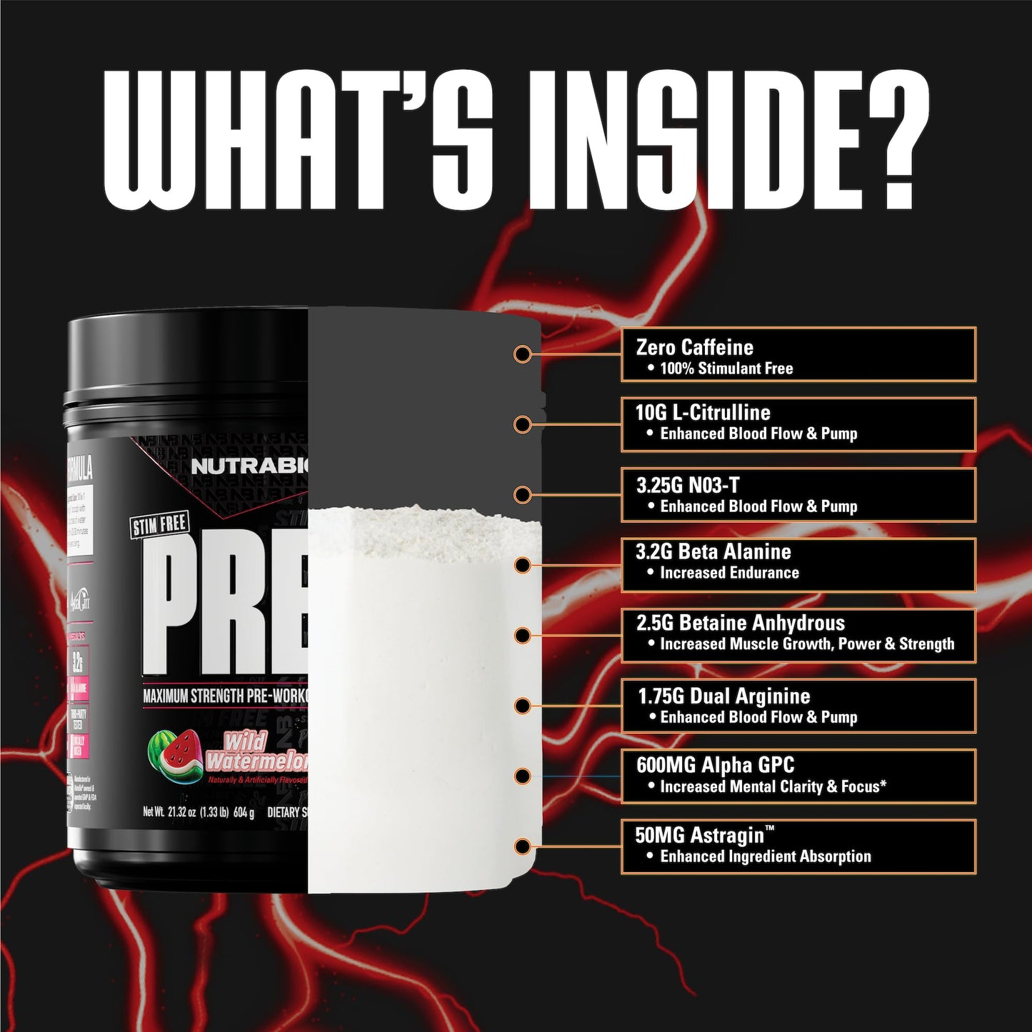 NutraBio Stim-Free Pre Workout for Men Powder 19.2 oz