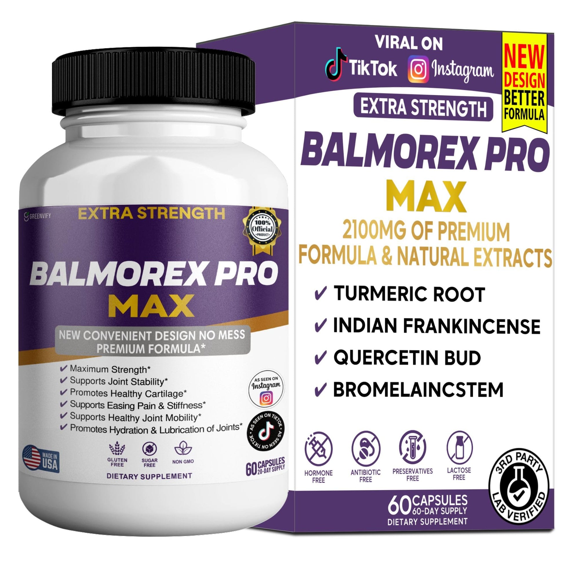 GREENVIFY Balmorex Pro Max Extra Strength Joint Support Supplement Capsules 60