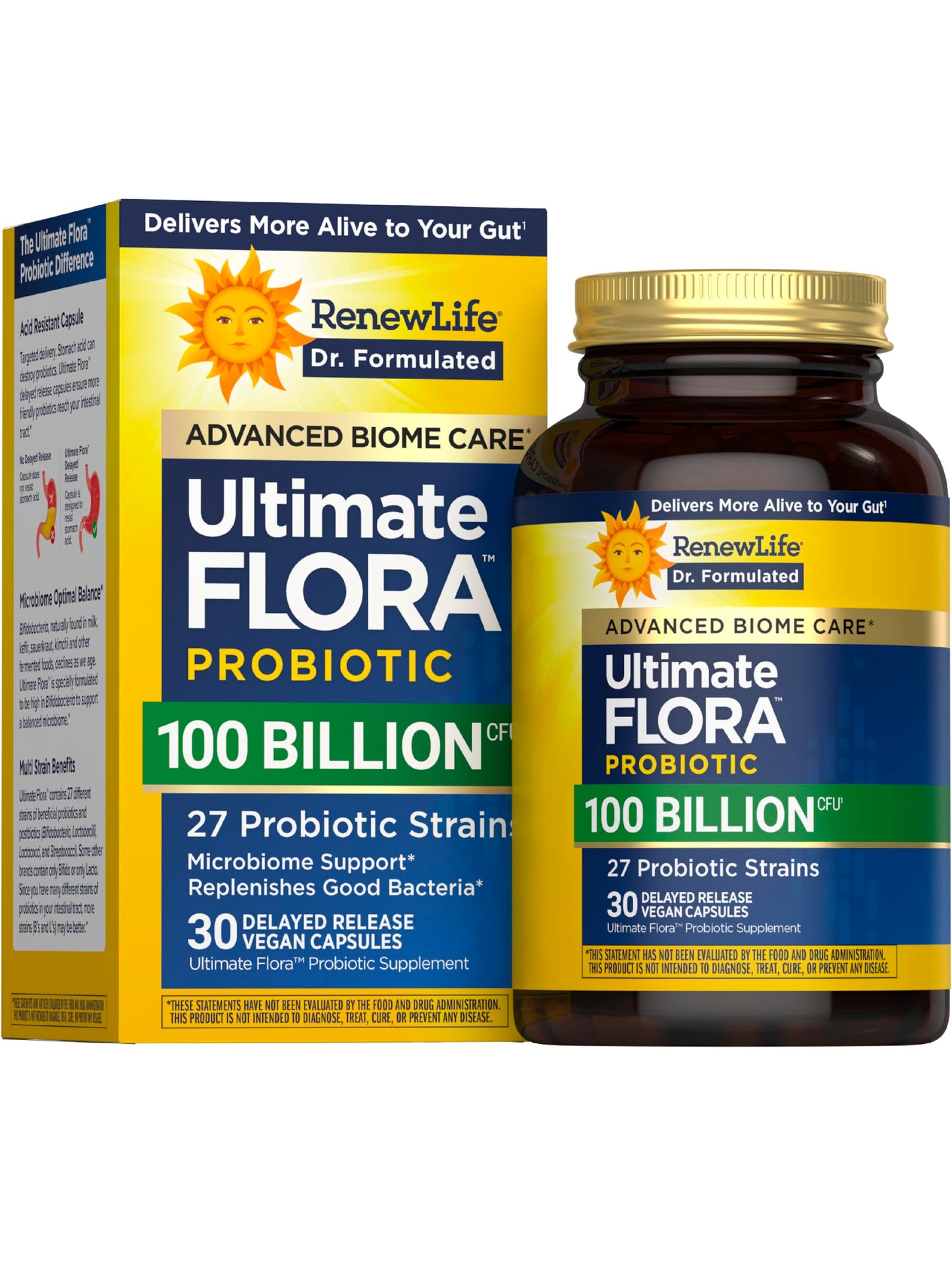 Renew Life Ultimate Flora Probiotics 100 Billion CFU Delayed Release Vegan Capsules, 30 Count