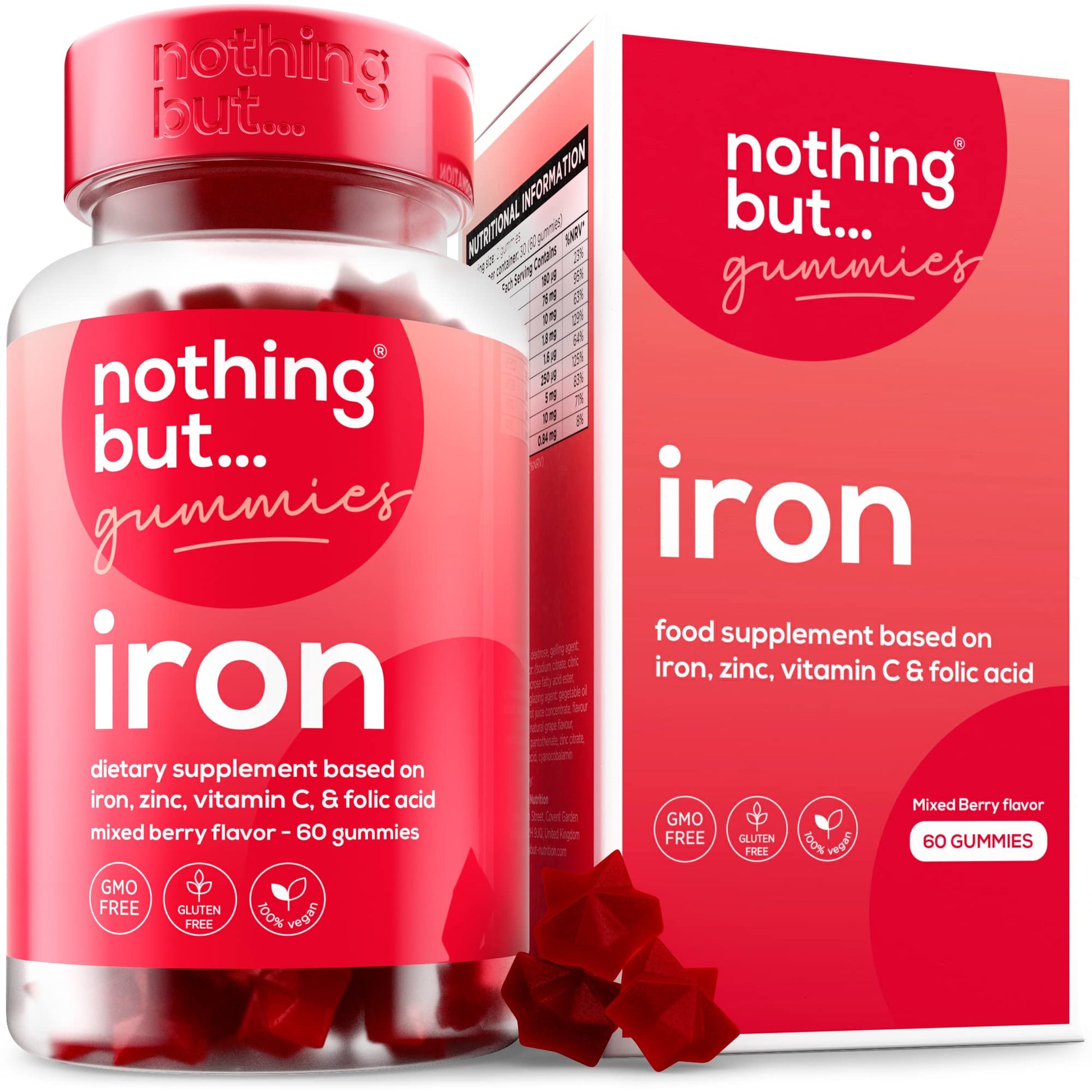 nothing BUT nutrition Women & Men Natural Iron Supplement Gummy 60 Count