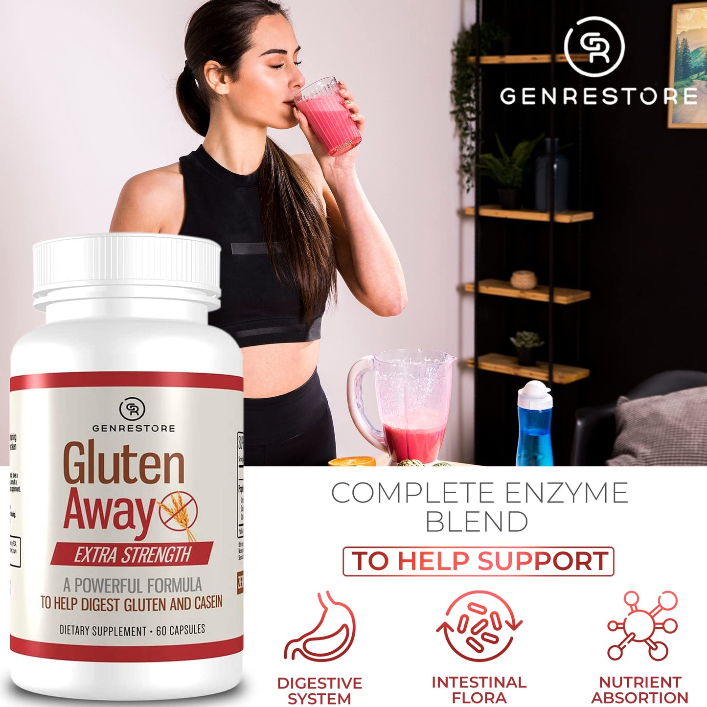 Berry Gen Gluten Away Dietary Supplement – Extra Strength Digestive Enzymes, Gluten & Casein Support, 60 Capsules
