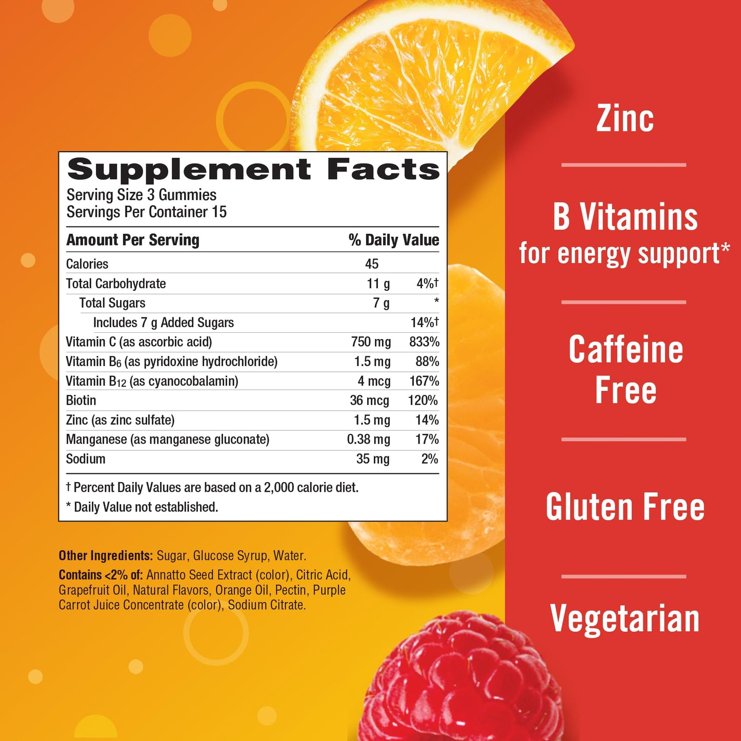 Emergen-C 750mg Vitamin C Gummies, Immunity Gummies with B Vitamins, Gluten Free, 45 Count