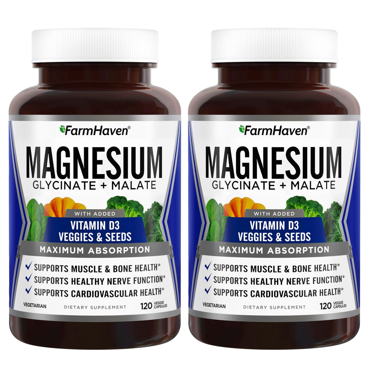 FarmHaven Magnesium Glycinate & Malate Complex with Vitamin D3, 100% Chelated for Max Absorption, Bone Health, Nerves, Muscles, 240 Capsules