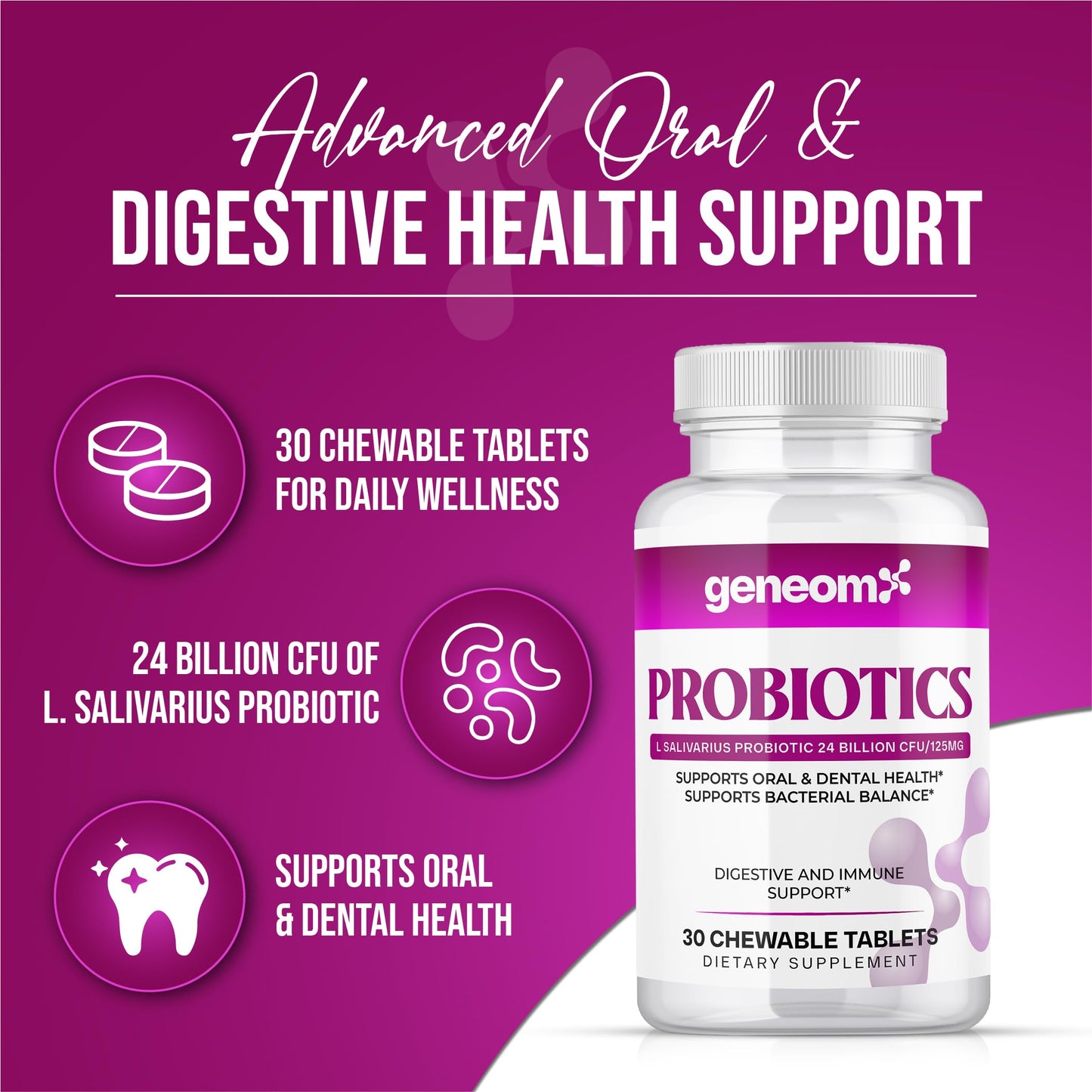 Geneomx Probiotics L. Salivarius 24 Billion CFU Capsule, 30 Count
