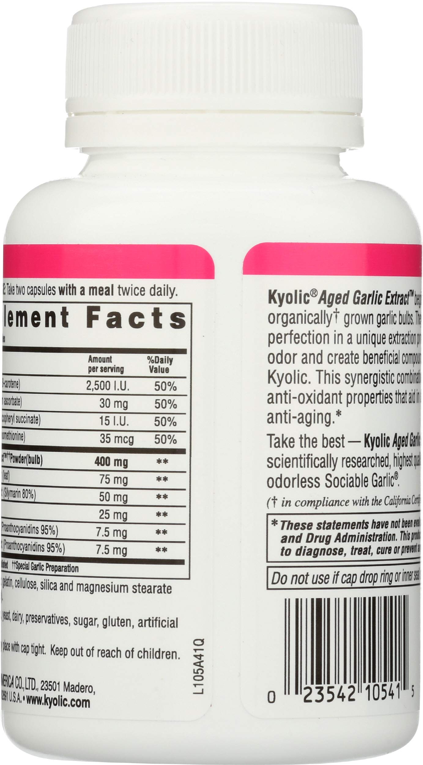 Kyolic Formula 105 Garlic Extract with Vitamin A, Vitamin E, and Selenium, 100 Capsules