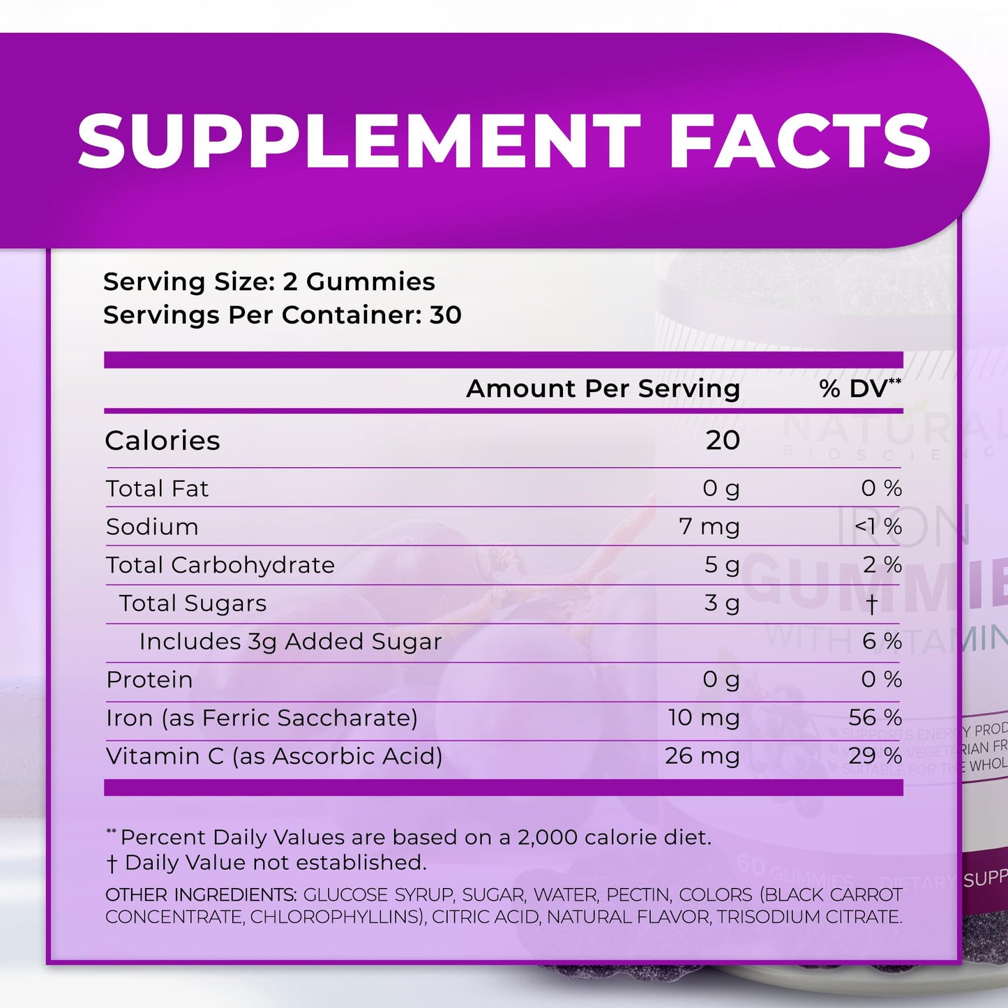 Natural BioScience Iron Gummies with Vitamin C, 60 Gummies