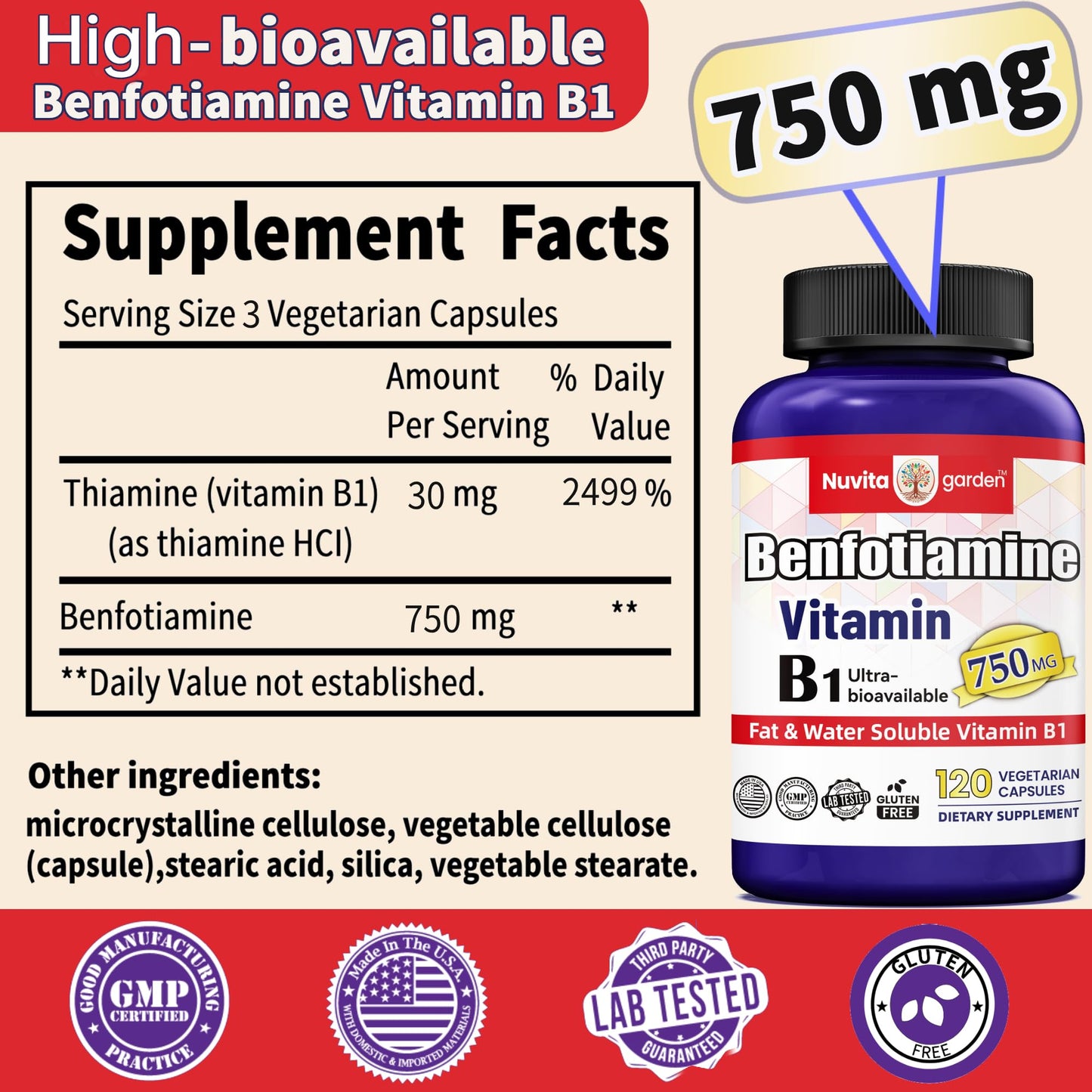 NoMiLu Vitamin B1 750 mg Capsule, 120 Capsules
