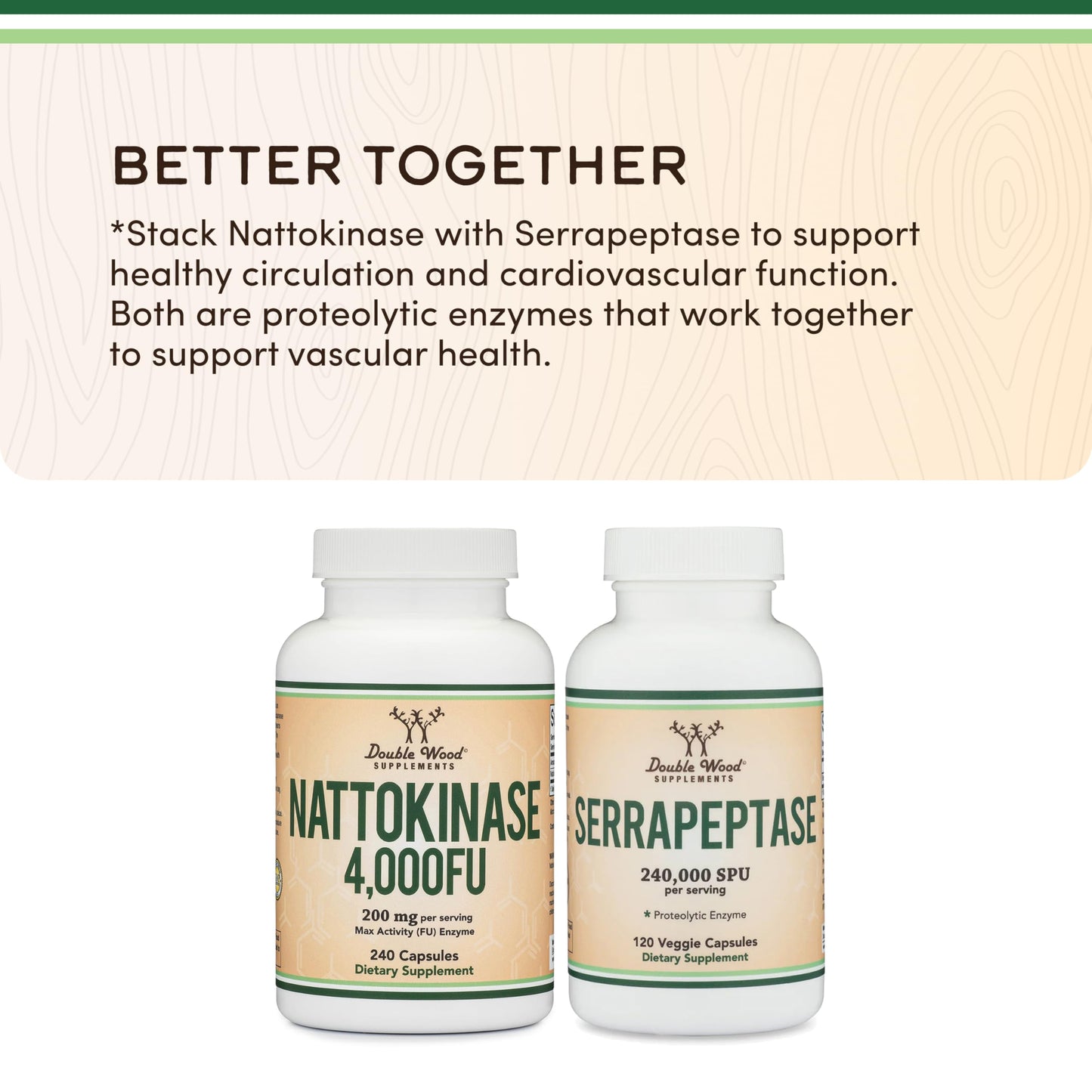 Double Wood Supplements Nattokinase Supplement 4,000 FU Capsules 240 Count