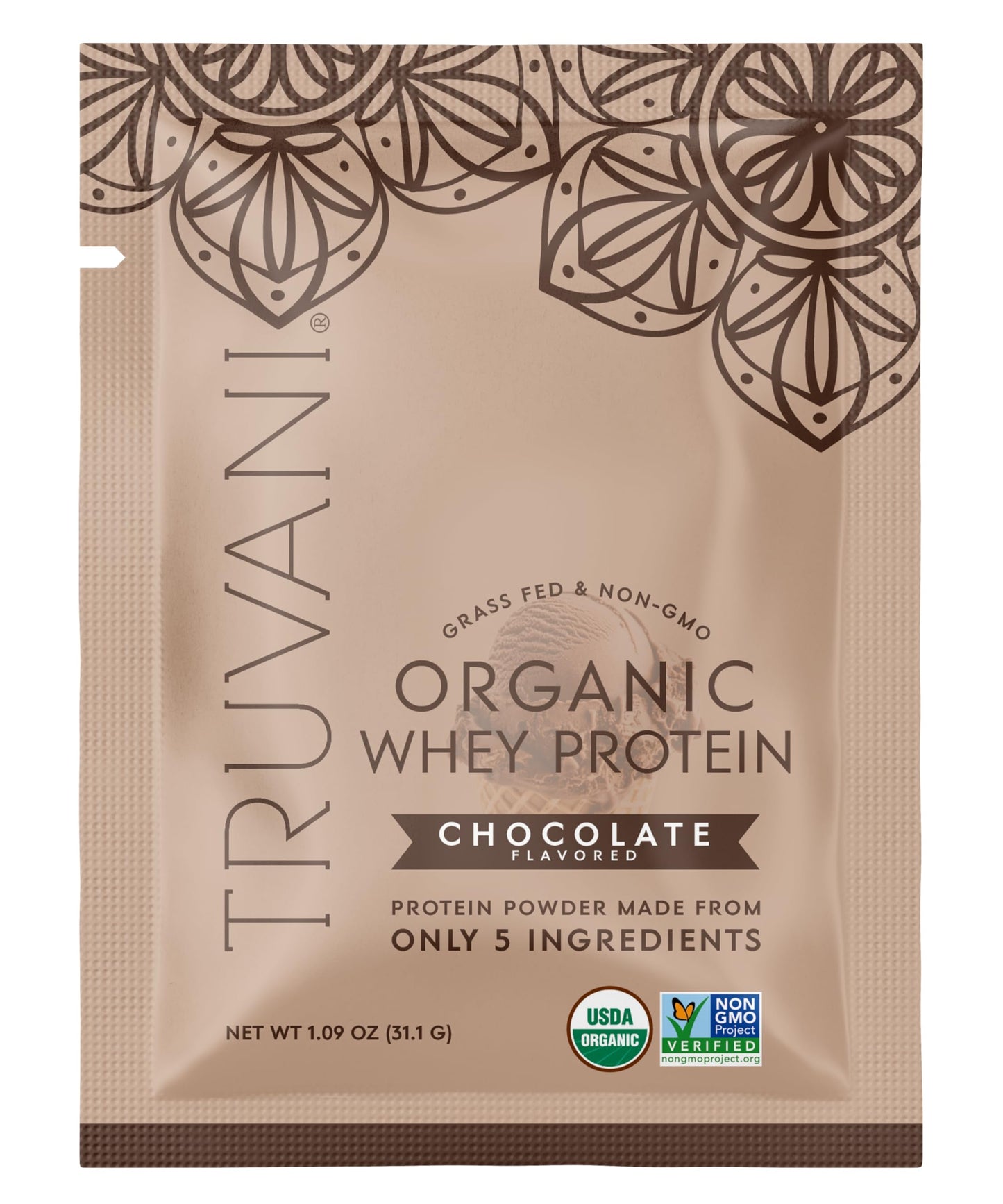 Truvani Organic Whey Protein Powder Chocolate, 1.09 oz