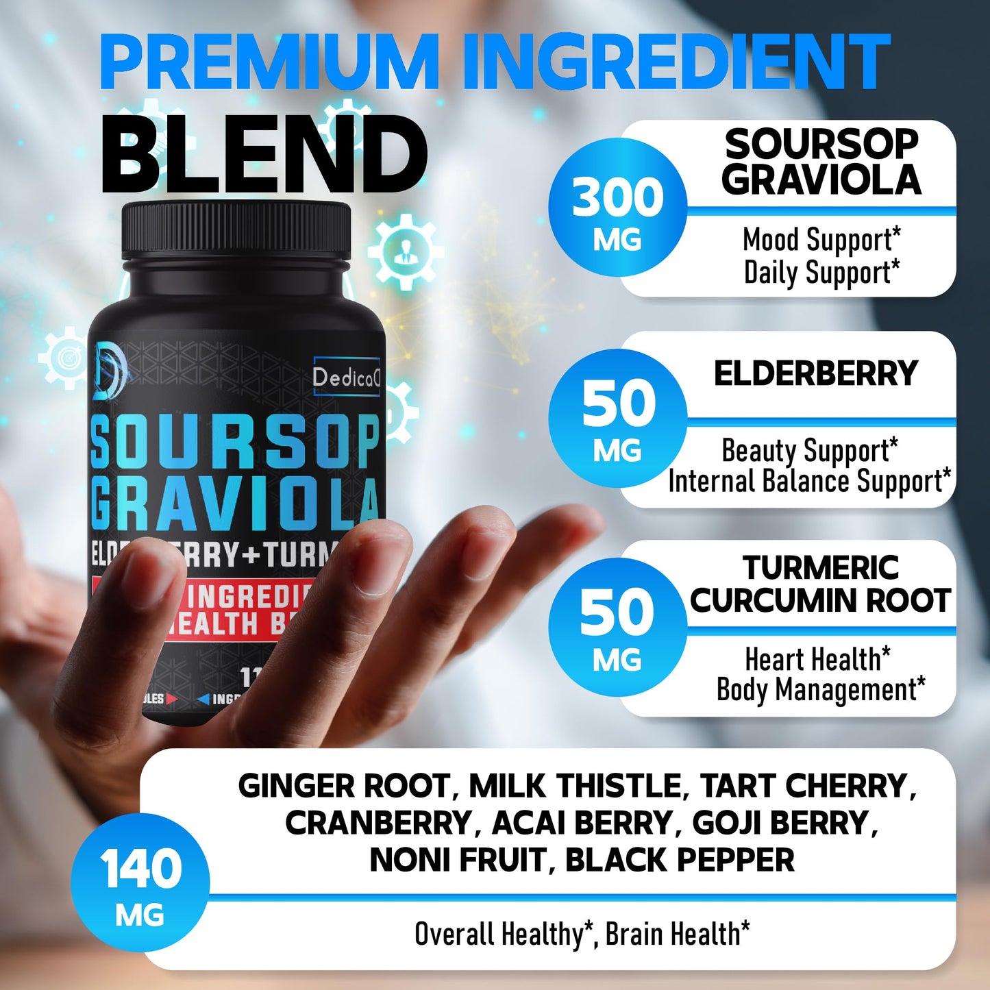DEDICAD 11in1 Graviola Soursop Capsules, 150 Capsules