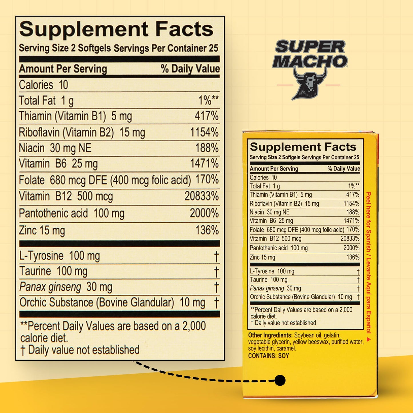 Super Macho High Potency B Vitamins and Amino Acids Softgels 50 Count