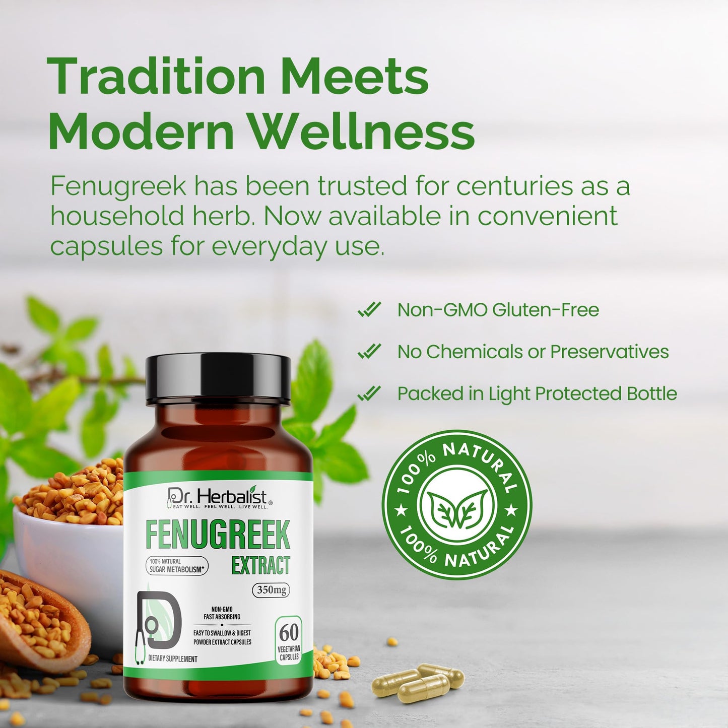 Dr. HERBALIST Fenugreek Extract 350mg Softgel 120 Count
