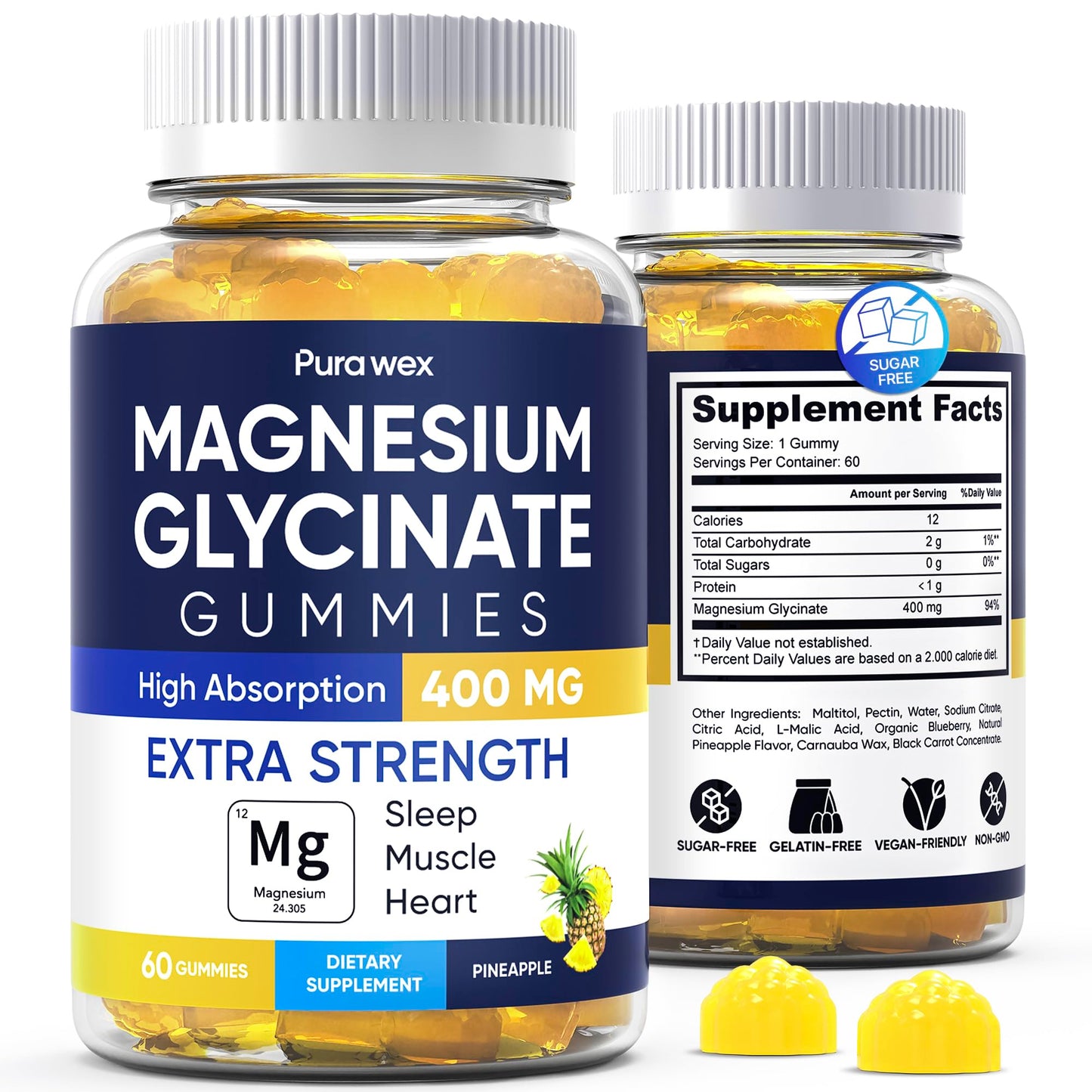 PURA WEX NUTRITION Magnesium Glycinate Gummies 400mg, 60 Gummies