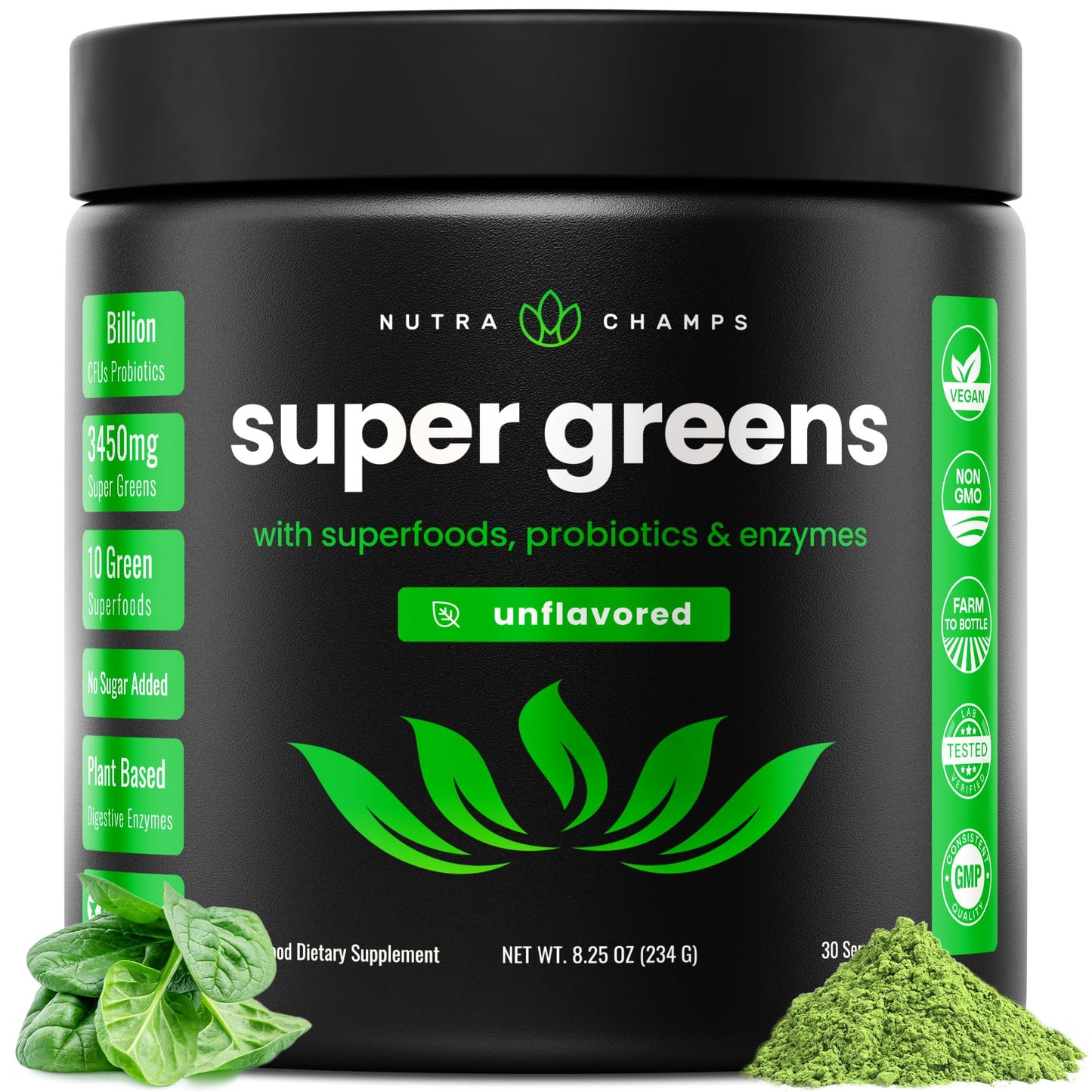 NutraChamps Super Greens Powder 9 Oz