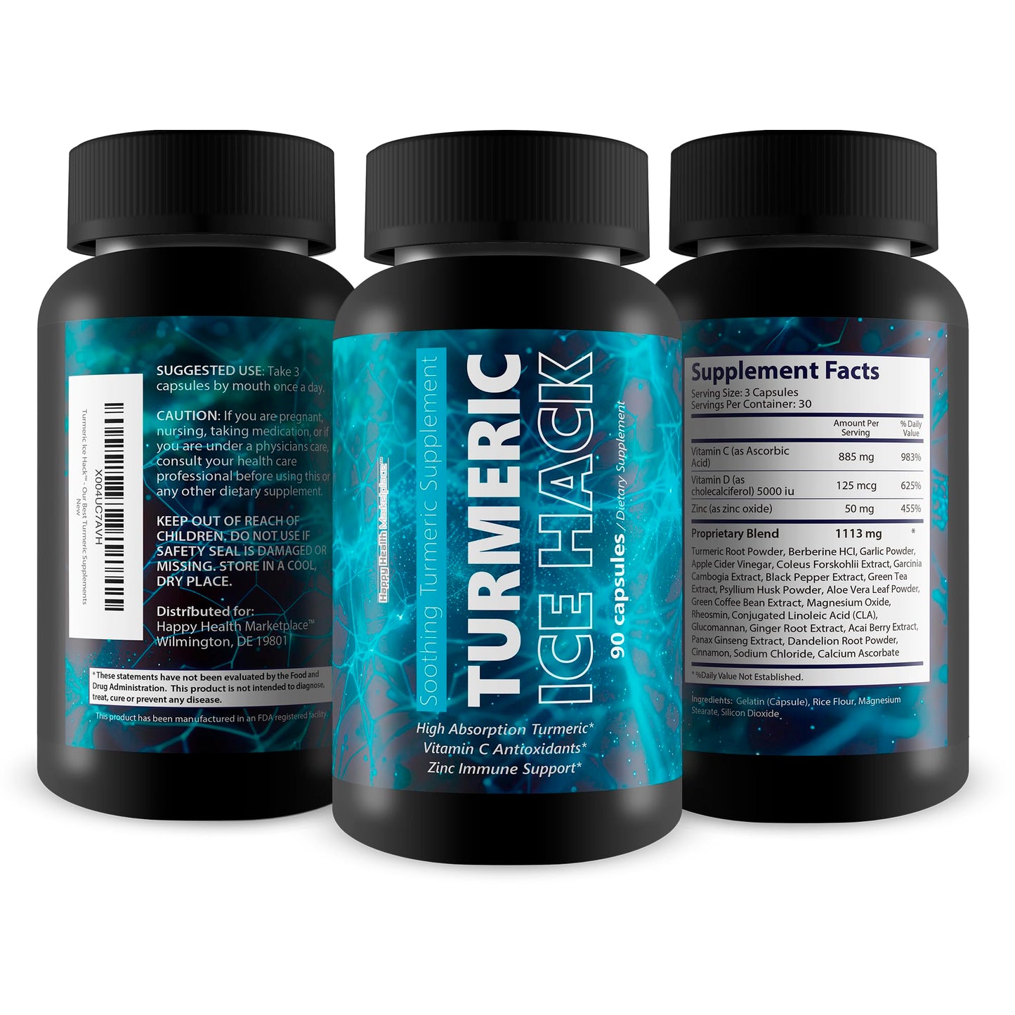 Happy Health Marketplace Turmeric Ice Hack Pills Capsules 90