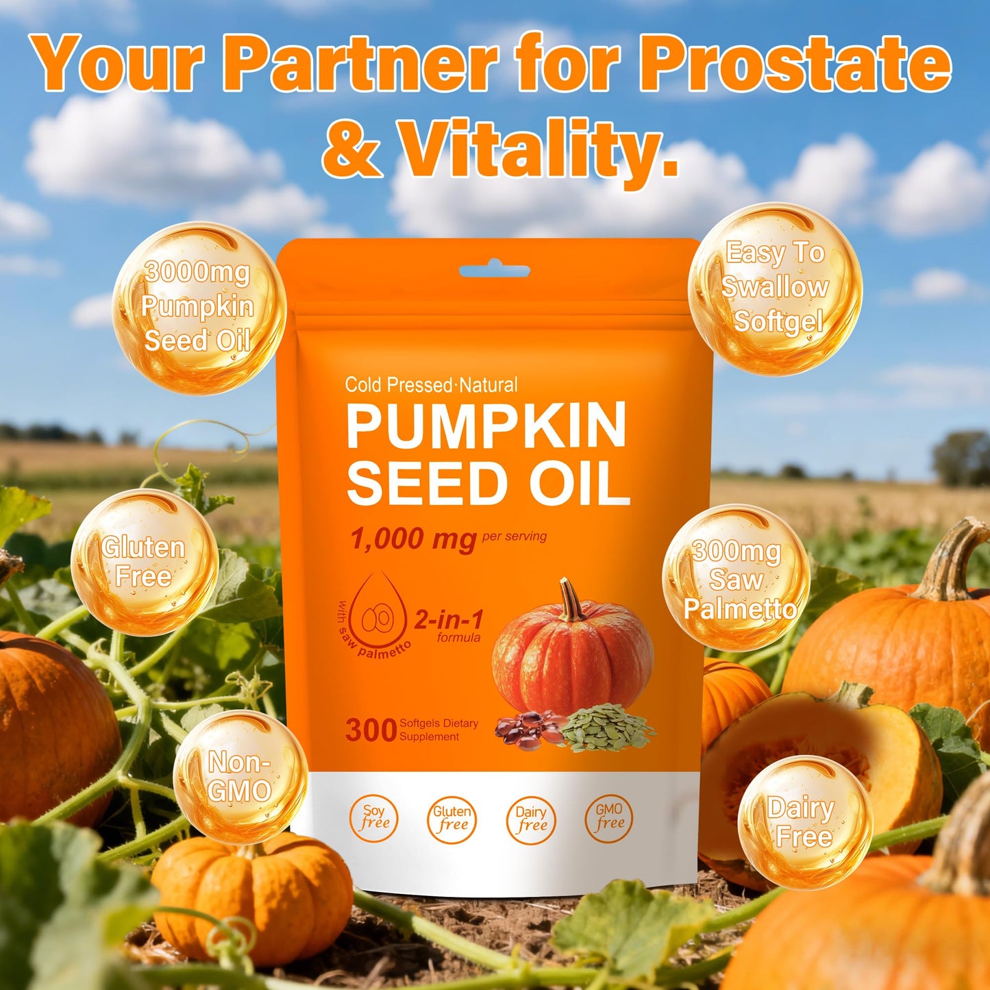 Crobirware Cold Pressed Pumpkin Seed Oil & Saw Palmetto Softgels 300 Count