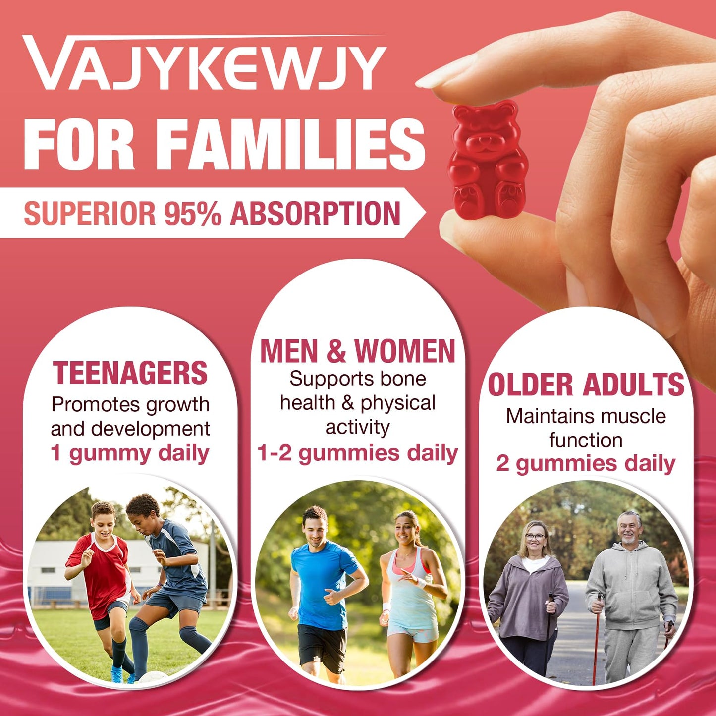 VAJYKEWJY Calcium Citrate Gummies 1200mg for Adults & Kids, 2 Gummies