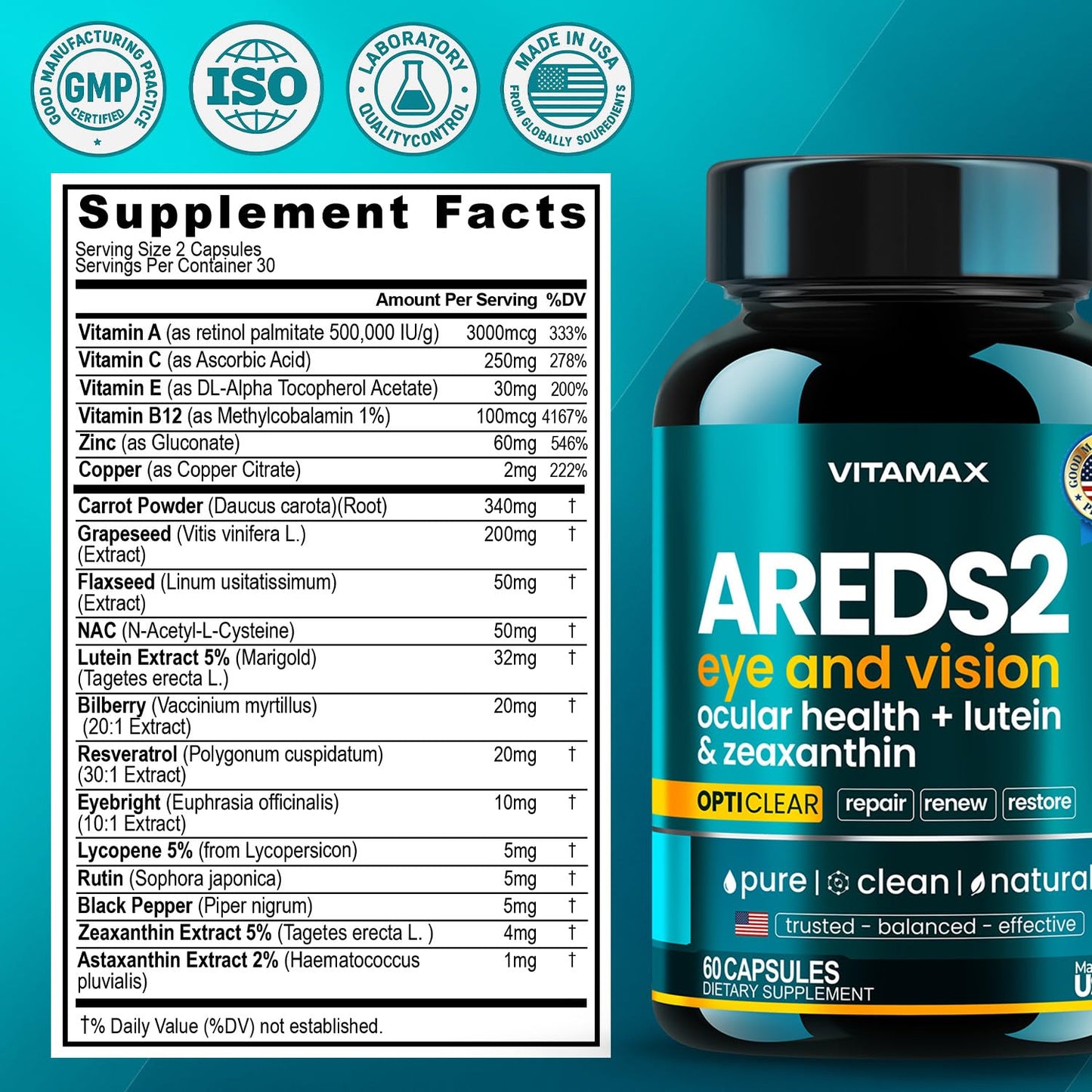 Vitamax AREDS 2 Eye Vitamins Capsule 60 Count