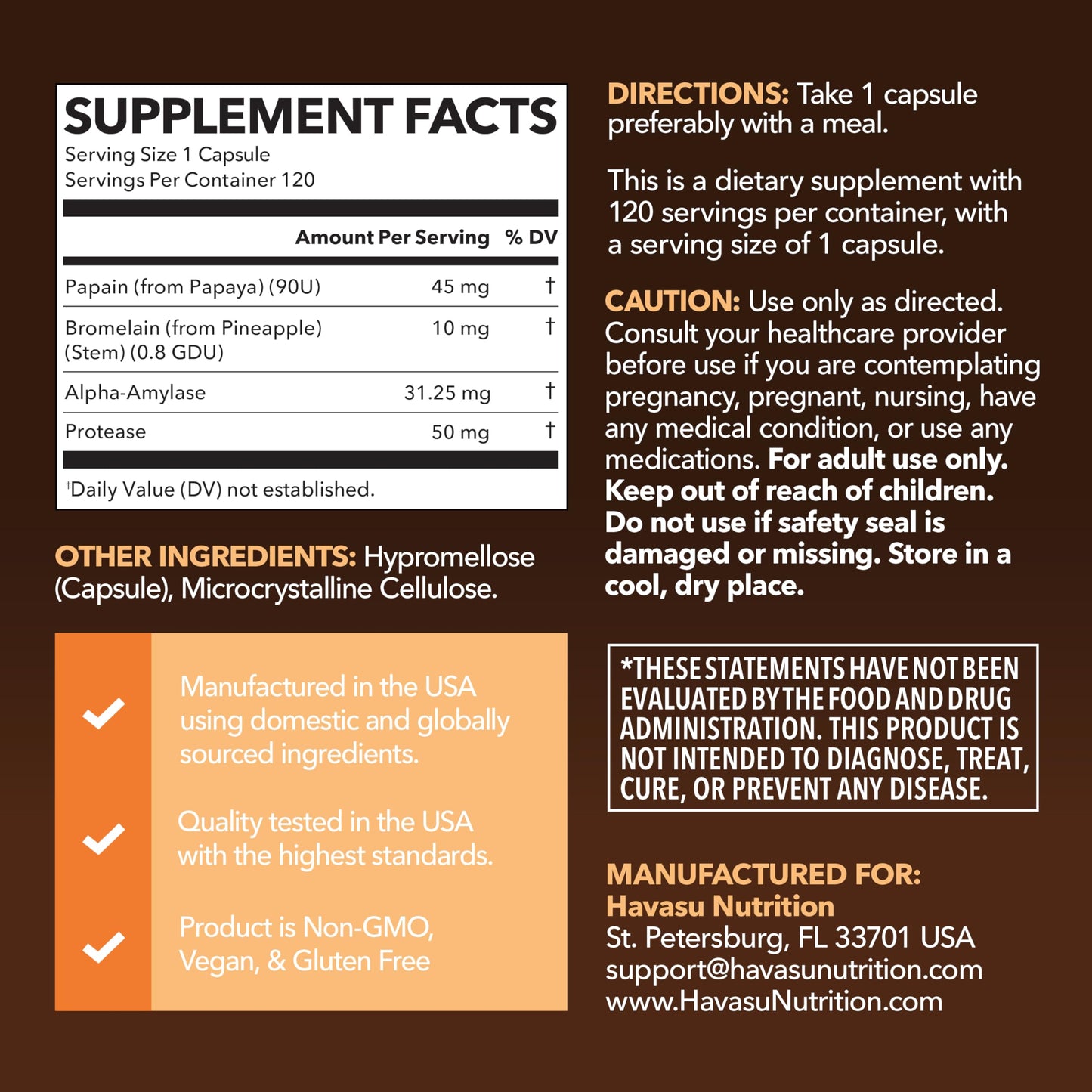 HAVASU NUTRITION Papaya Enzymes for Digestion Support Capsules 120