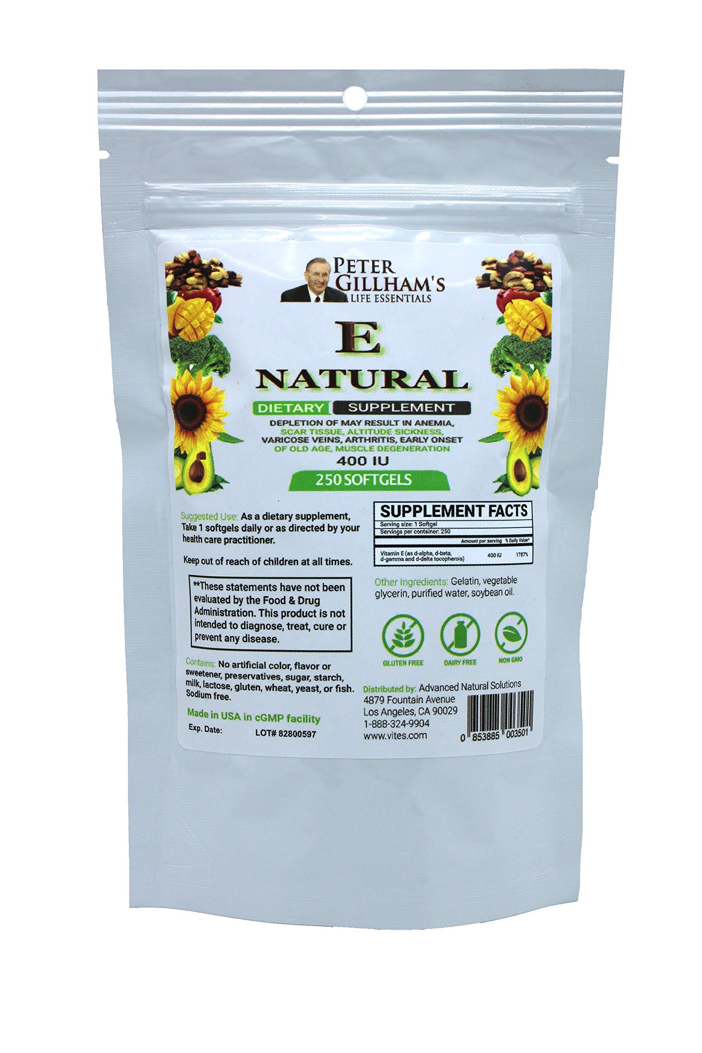 Peter's Choice Natural Vitamin E 400IU Softgel, 250 Softgels