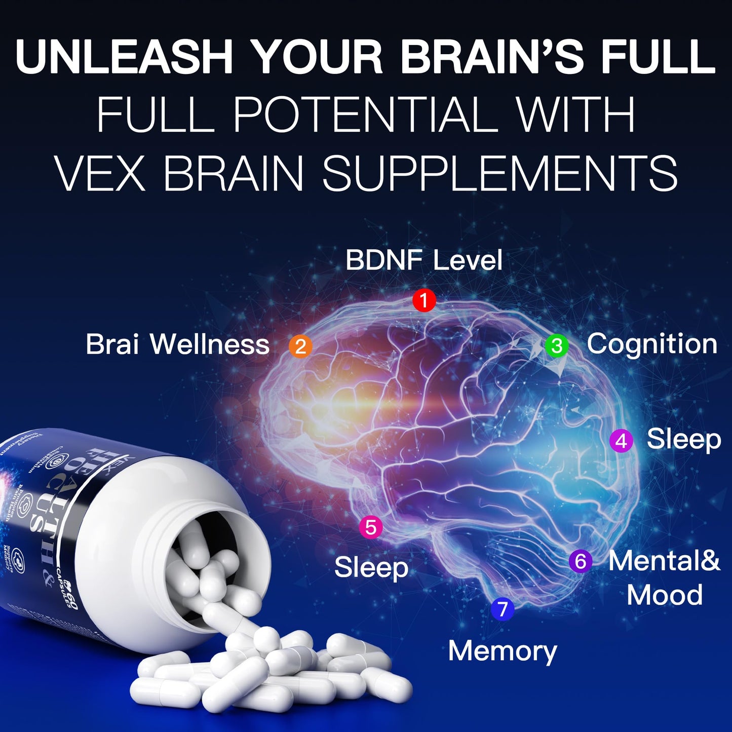 VEX Brain Supplements for Memory and Focus Capsule, 60 Count