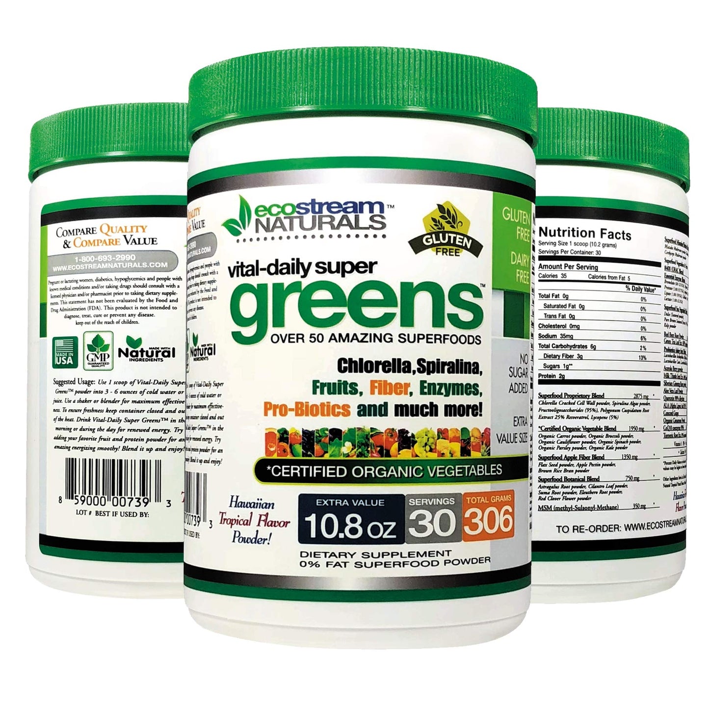 ecostream Naturals Vital First Daily Greens Superfood Powder, 10.8 Ounce, 30 Servings