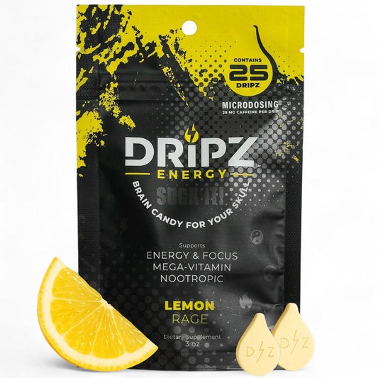 Dripz Energy Lemon Rage – Nootropic Energy & Focus, Brain Fog Support & Productivity Booster, 25 Tablets