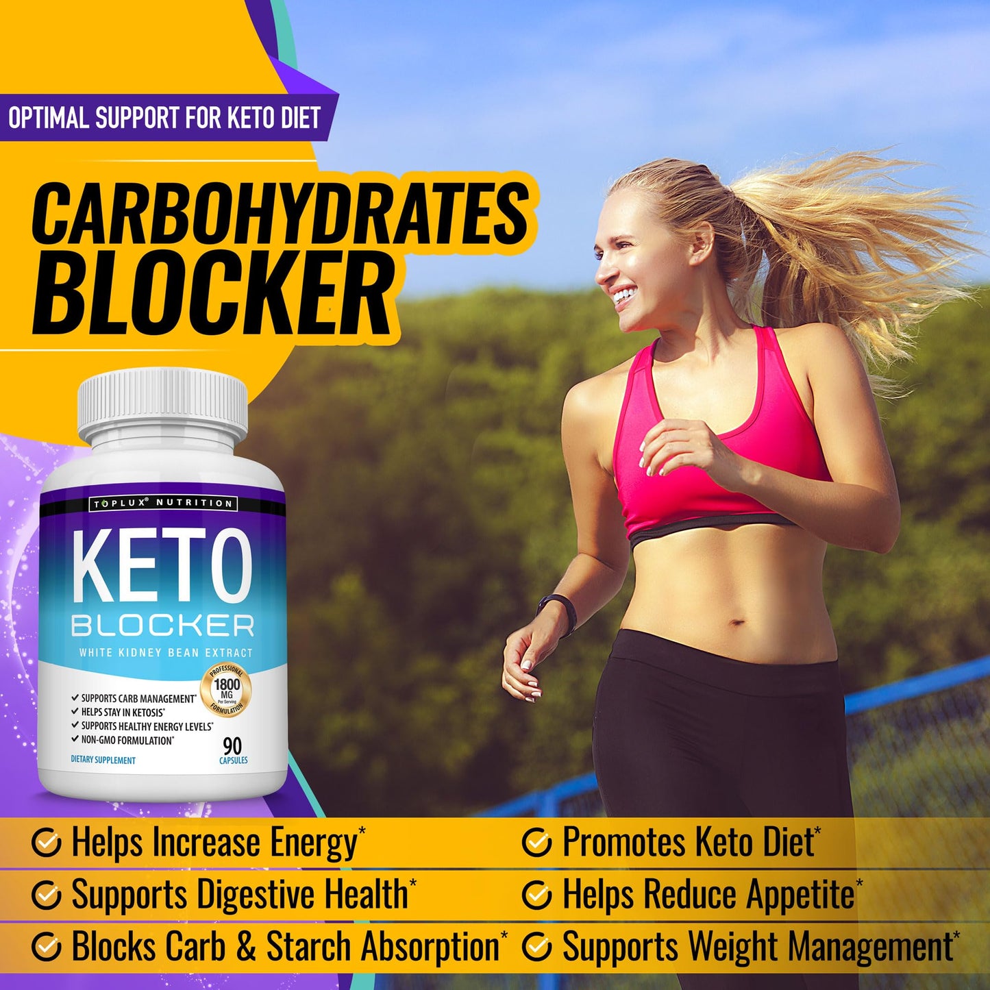 Toplux Keto Blocker Pills White Kidney Bean Extract 1800 mg Capsule, 90 Count