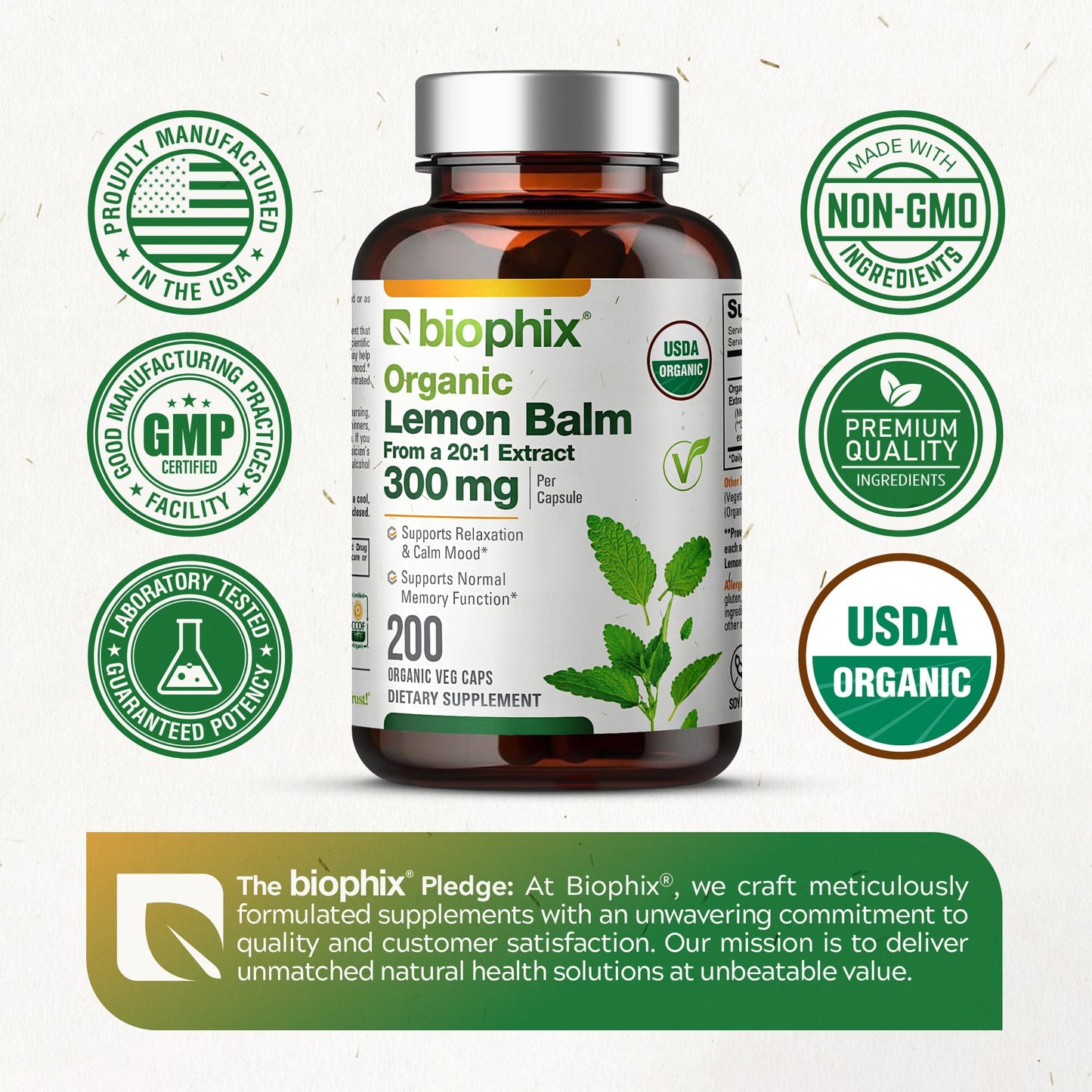 biophix Organic Lemon Balm Capsules 200
