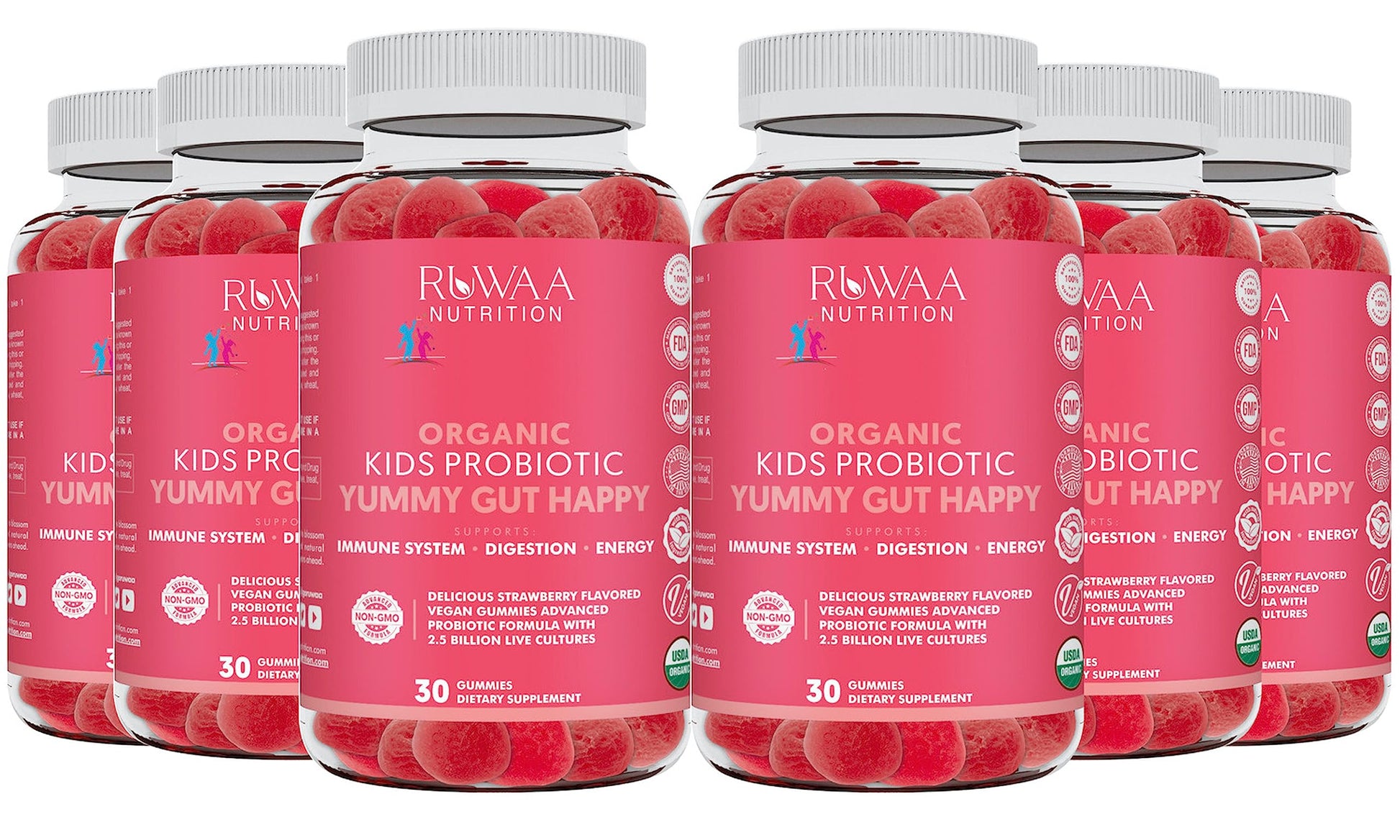 RUWAA NUTRITION Daily Probiotics for Digestive Health Organic Probiotic Gummies for Kids, Vegan, 30 Count