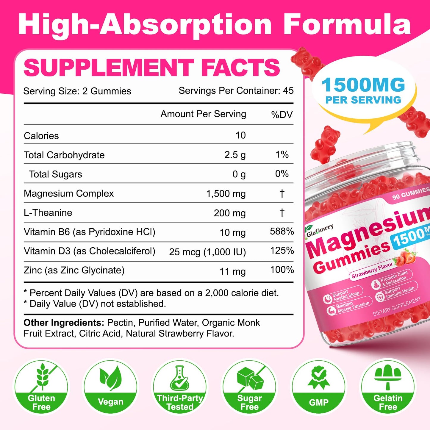 GlaGmrry Magnesium Gummies 90 Count