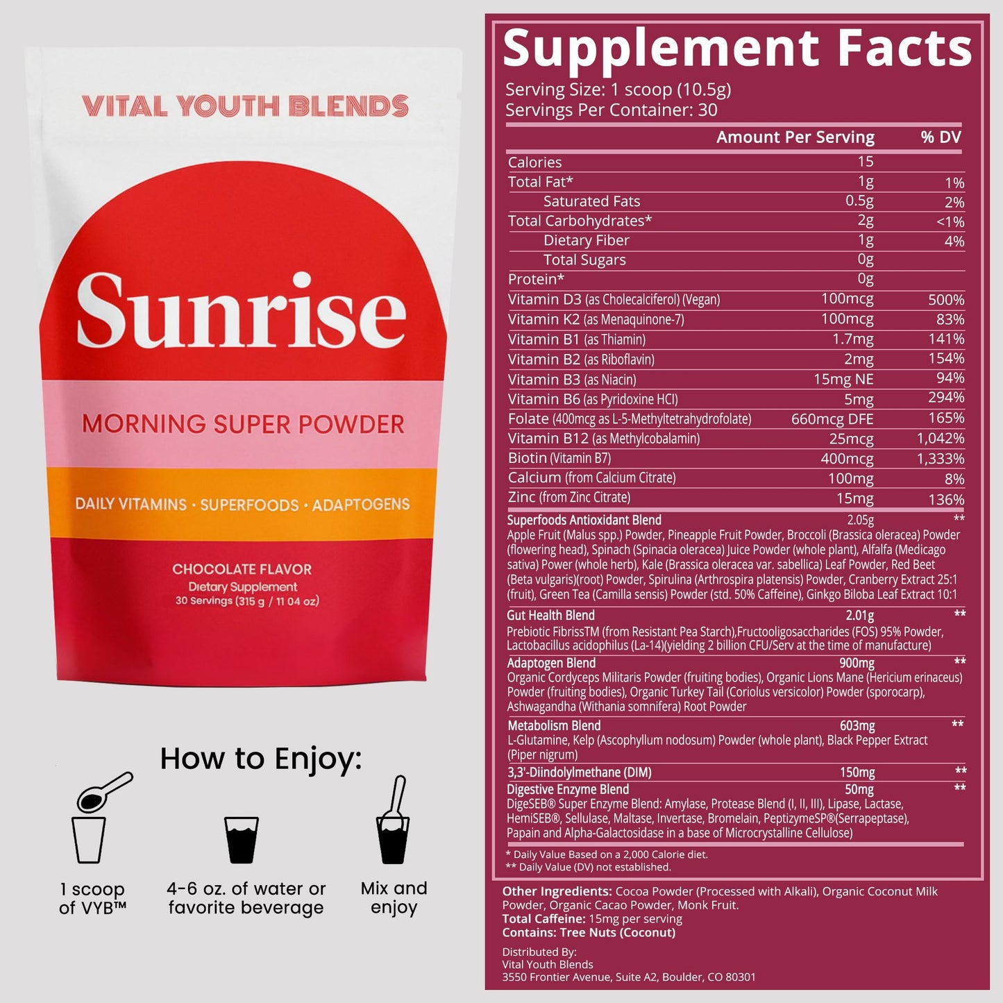 VYB All-in-One Super Powder with Vitamins, Superfoods, Probiotics, Functional Mushrooms, & DIM - 11.04 oz
