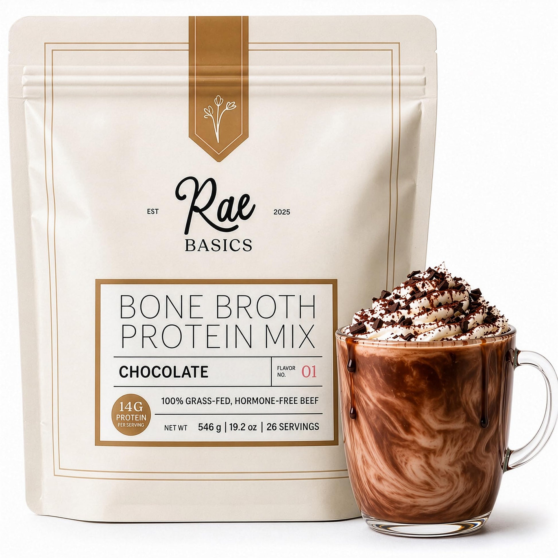Rae Basics Bone Broth Hot Chocolate Protein Powder, 26 Servings