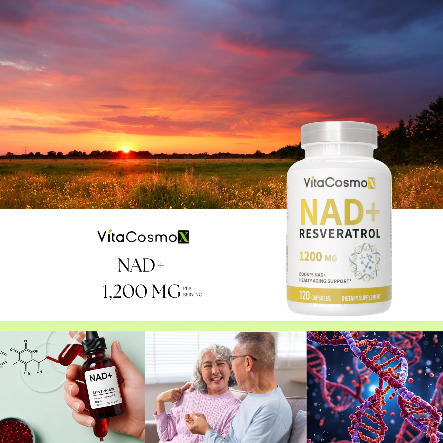 VitaCosmoX NAD+ Supplement 1,200mg per Serving Capsules, 120 Count
