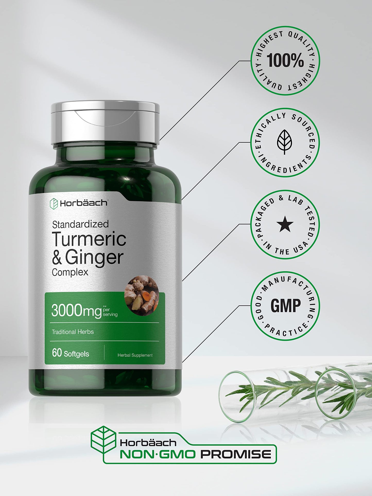 Horbäach Turmeric and Ginger Supplement Softgel Capsules, 60 Count