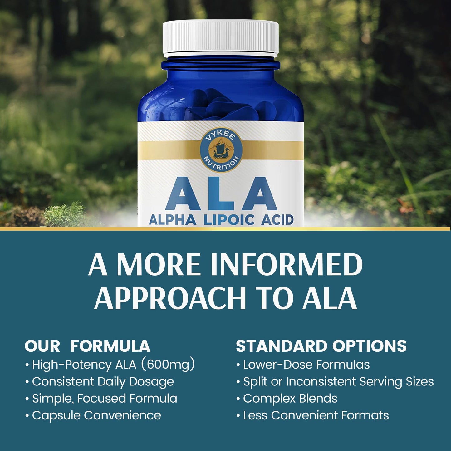 Vykee Nutrition Alpha Lipoic Acid 600 mg Capsule, 120 Count