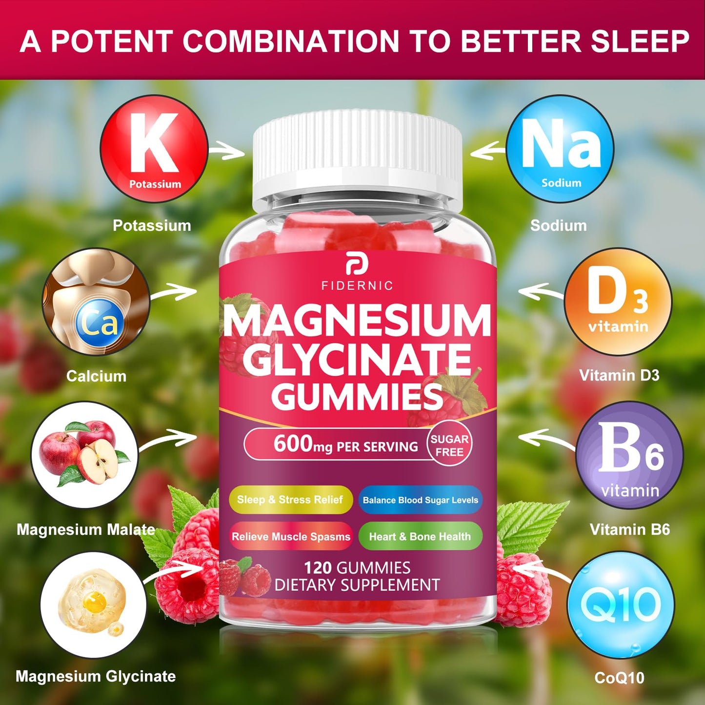 FIDERNIC Magnesium Glycinate Gummies 600 mg, 240 Gummies