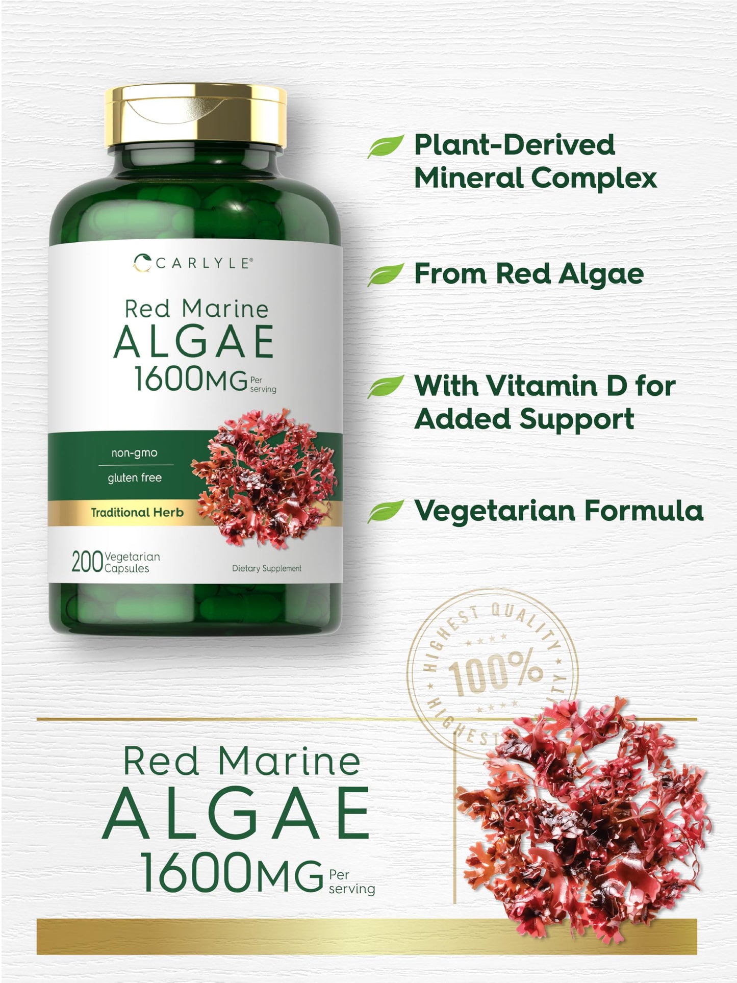 Carlyle Red Marine Algae 1600mg Capsule, 200 Count