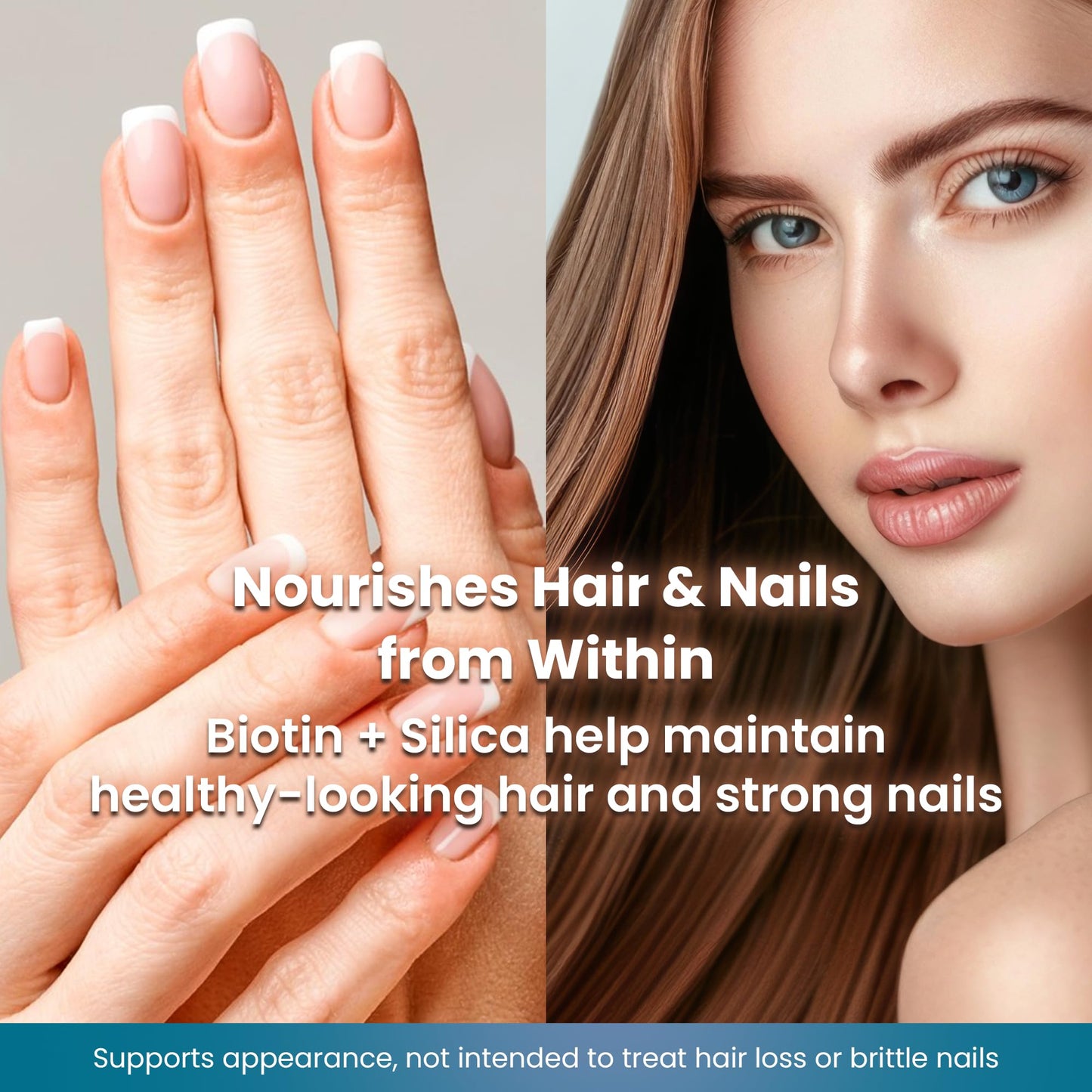 Organic Excellence Hair, Skin and Nails Vitamins for Women & Men – Biotin Supplement 5000 mcg with Hyaluronic Acid, Tablets, 90