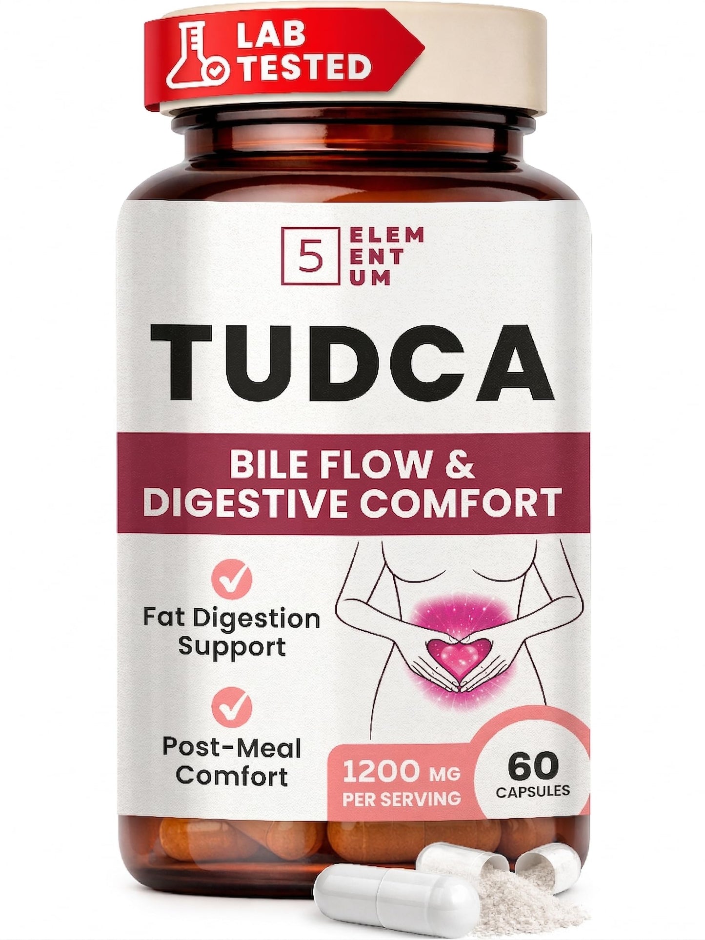 5 elementum Pure TUDCA Supplement 1200mg Capsules, 60 Capsules