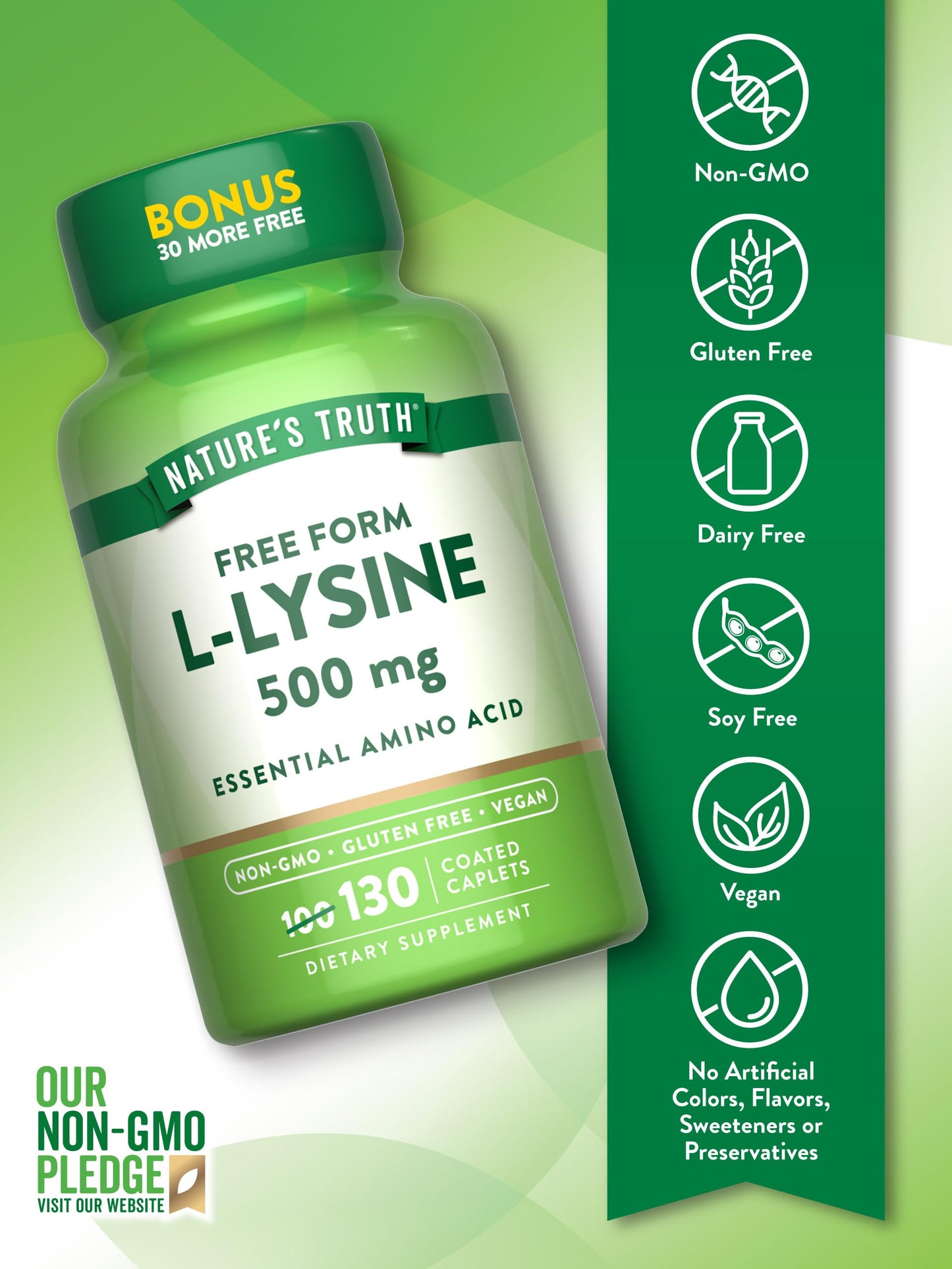 Nature's Truth L-Lysine 500mg Caplets, 130 Count