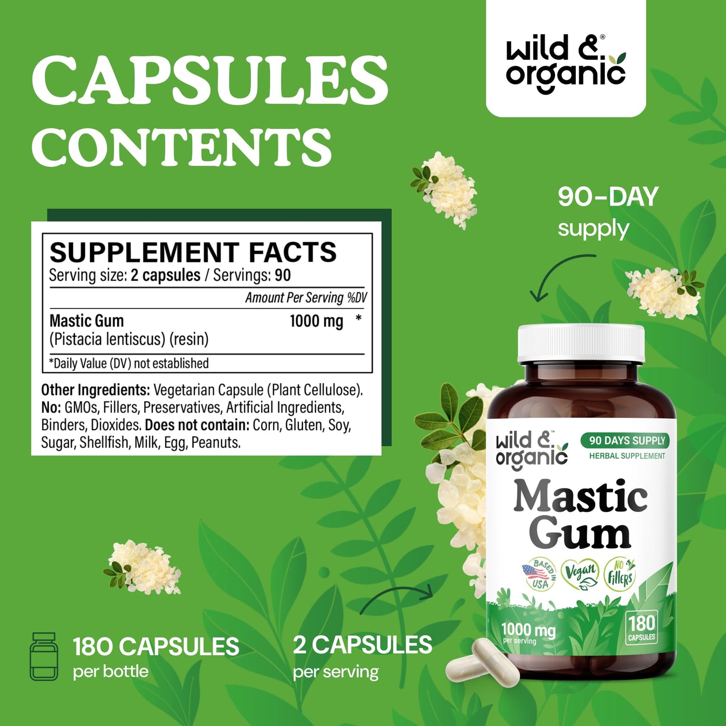 Wild & Organic Mastic Gum Capsules, 180 Count