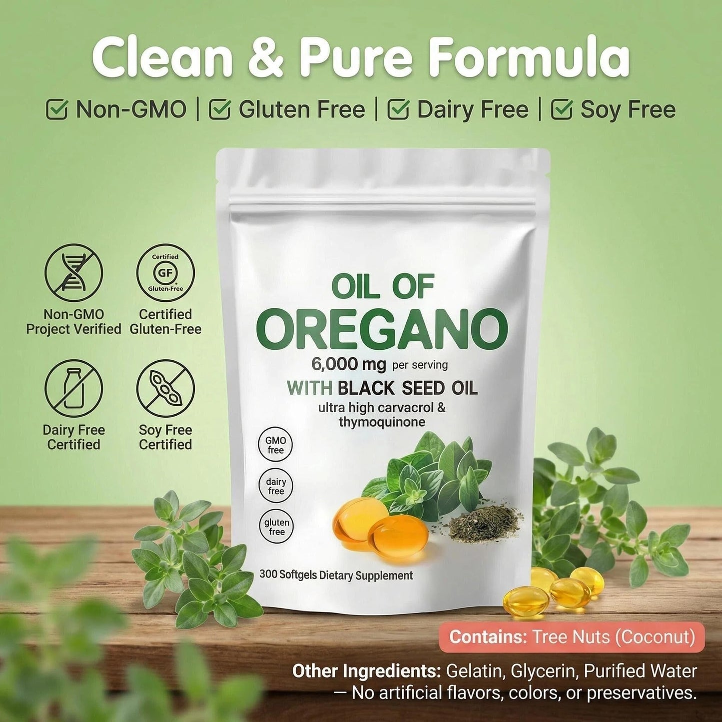 Biduka Oil of Oregano 6000mg with Black Seed Oil Softgels, 300 Count