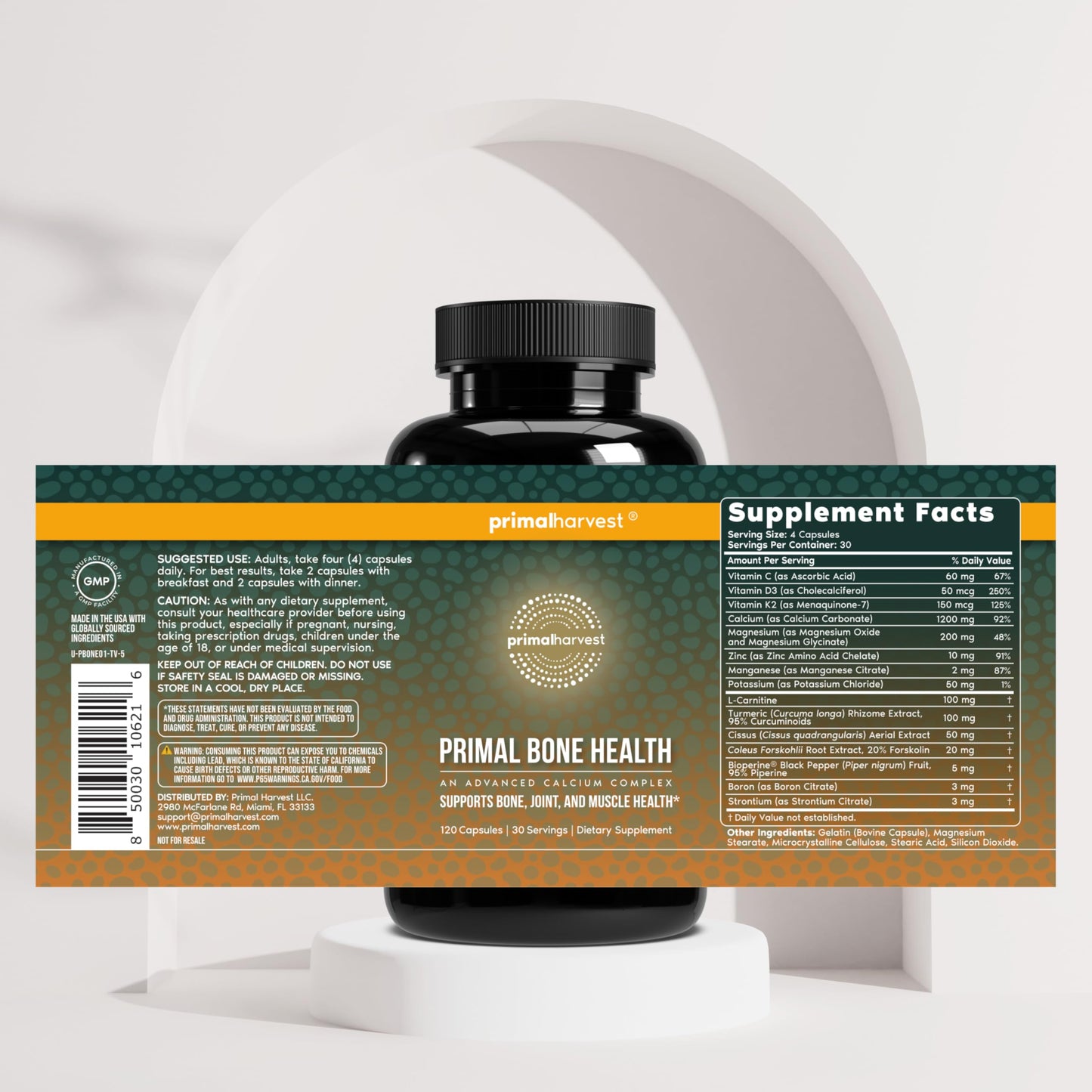 Primal Harvest Primal Bone Health Calcium Carbonate Bone Health Complex Capsule, 120 Count
