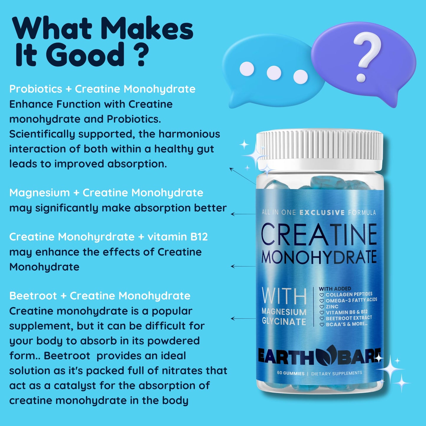 Earth Bare Creatine Monohydrate and Magnesium, 30 Gummies